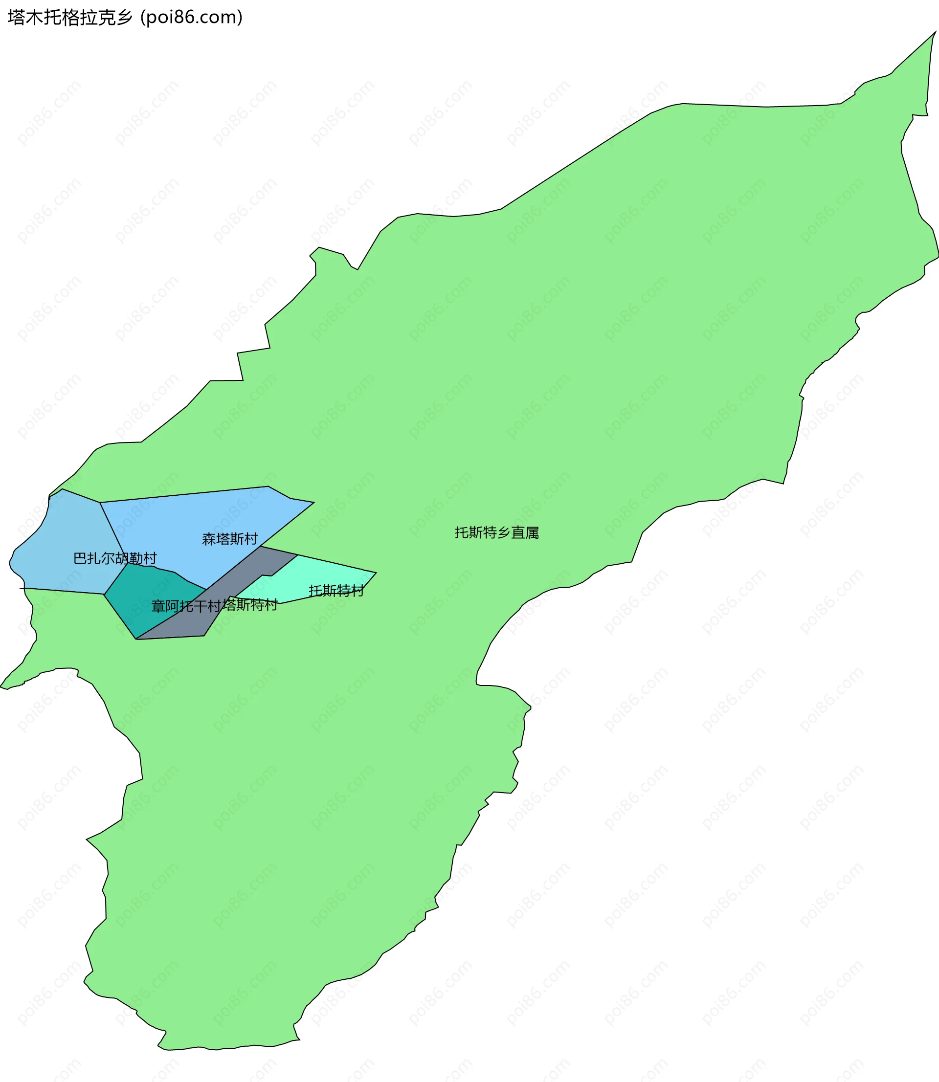 塔木托格拉克乡边界地图(五级行政区划)