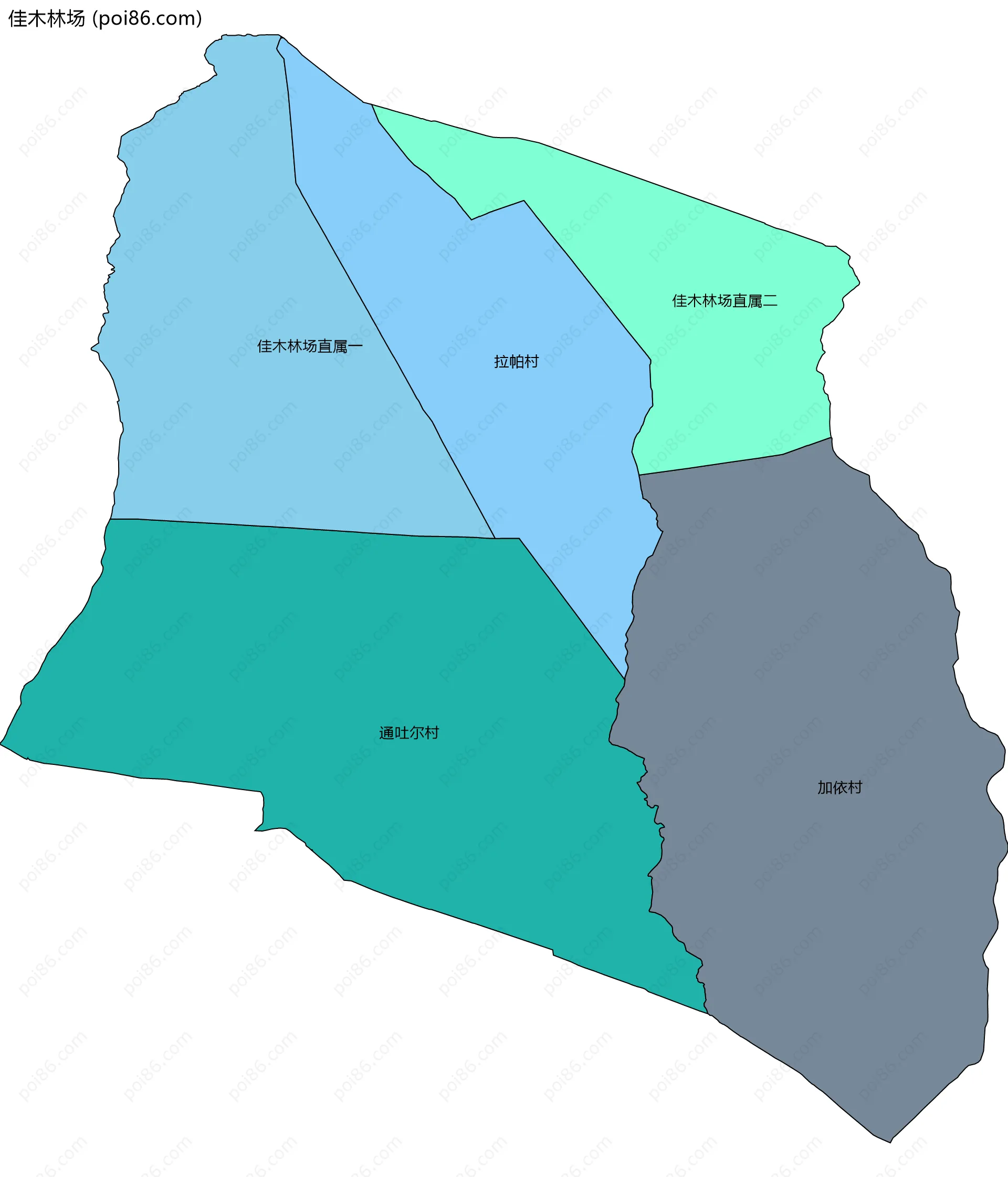 佳木林场边界地图(五级行政区划)