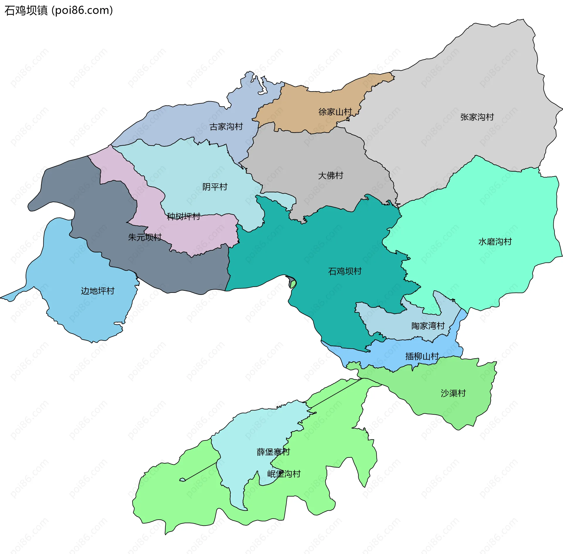 石鸡坝镇边界地图(五级行政区划)