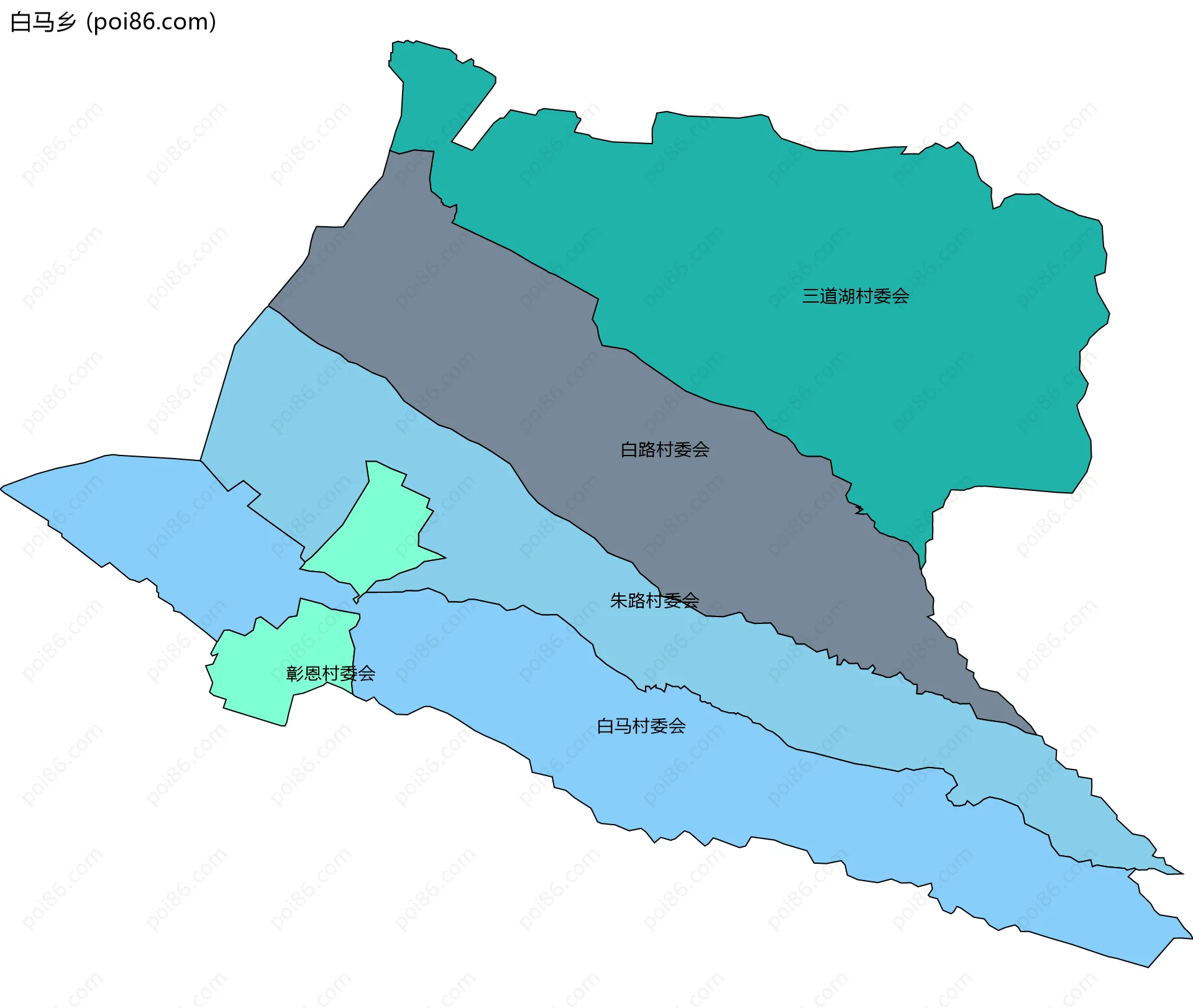 白马乡边界地图(五级行政区划)