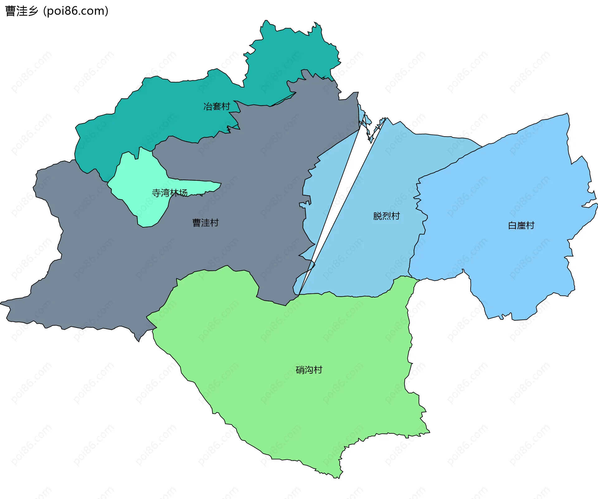 曹洼乡边界地图(五级行政区划)