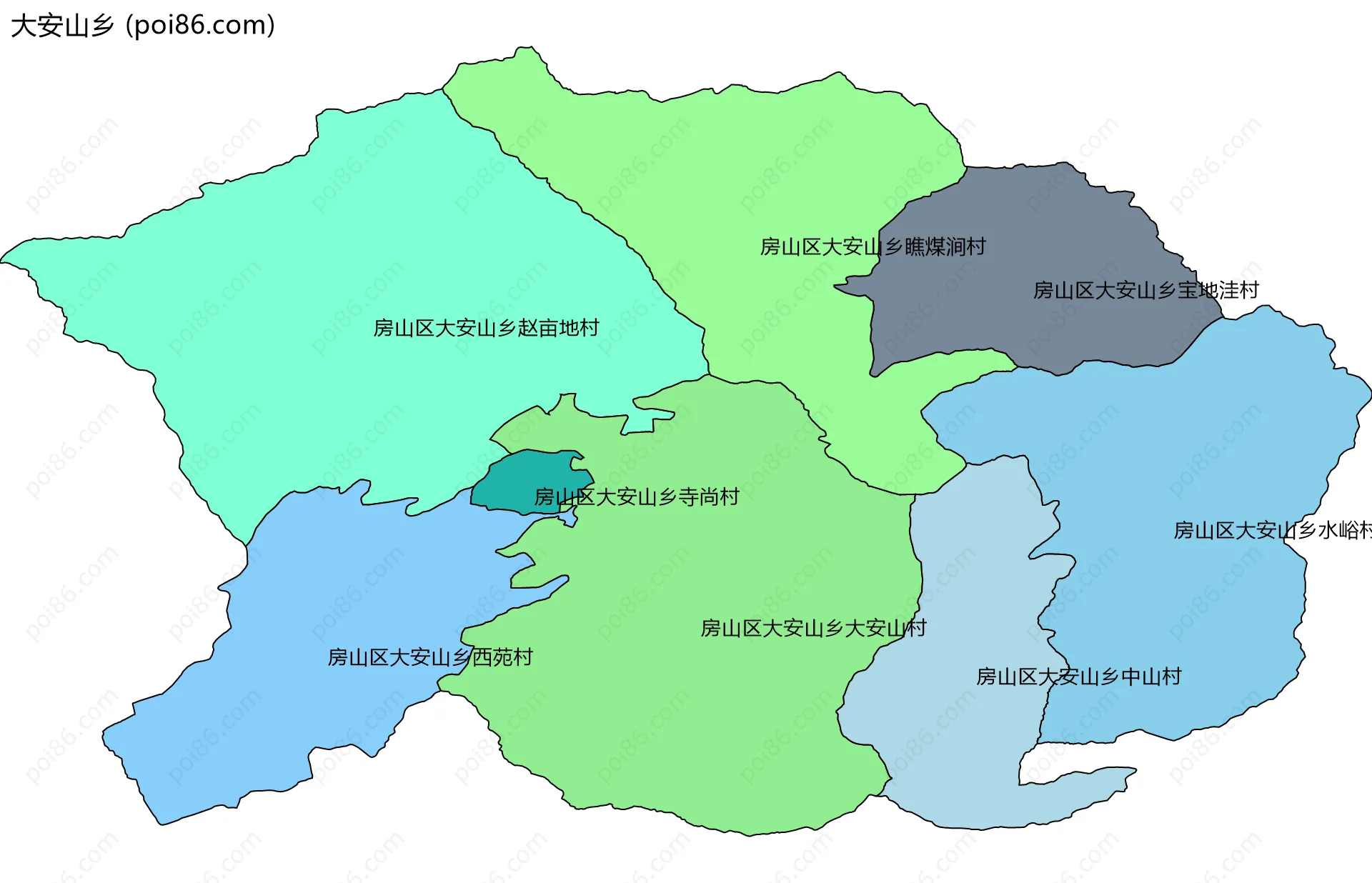 大安山乡边界地图(五级行政区划)