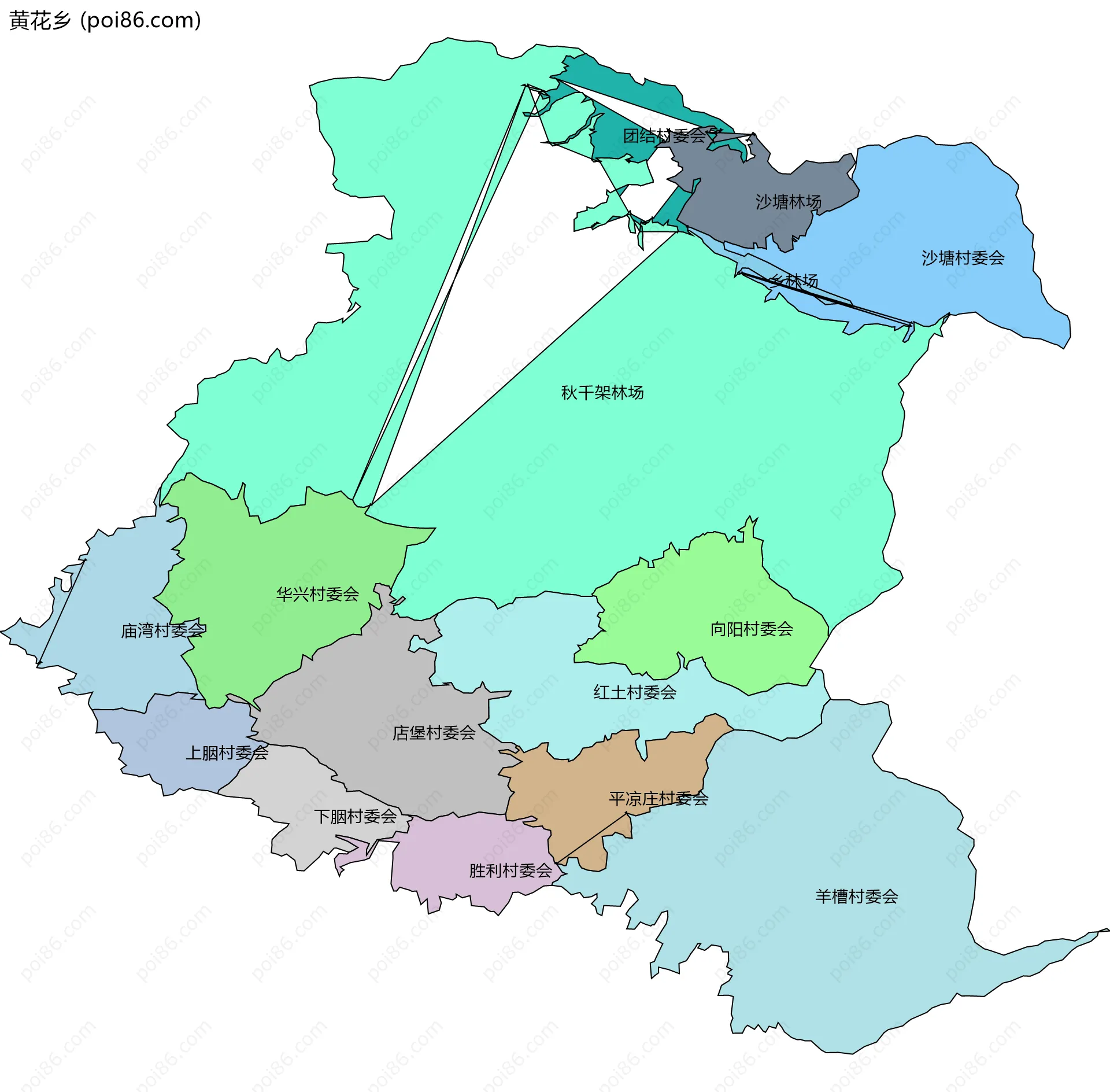黄花乡边界地图(五级行政区划)