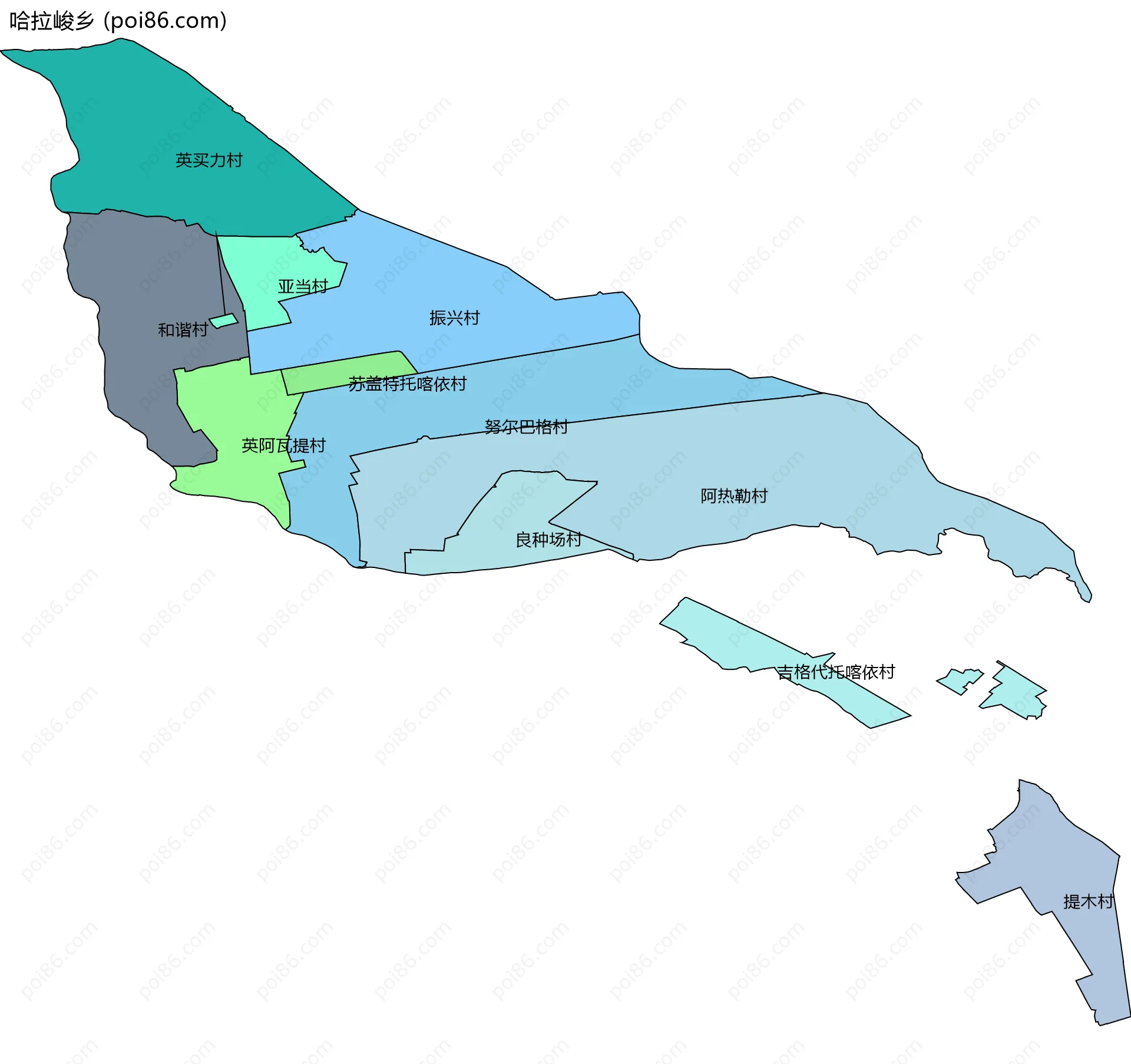 哈拉峻乡边界地图(五级行政区划)