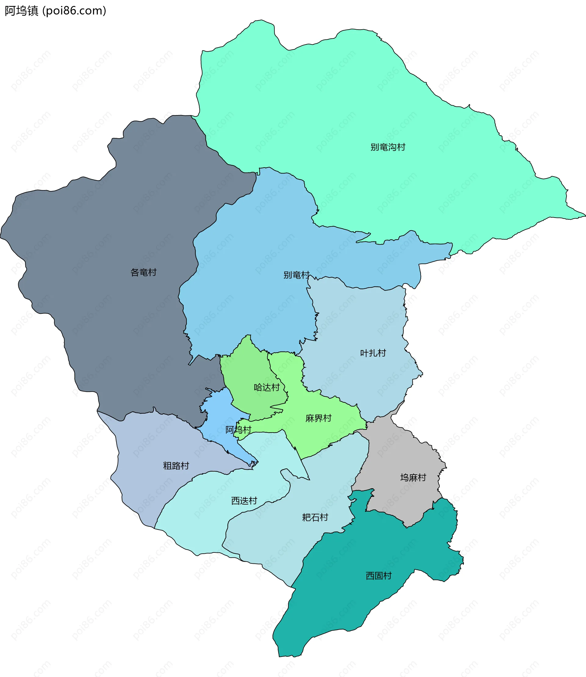 阿坞镇边界地图(五级行政区划)