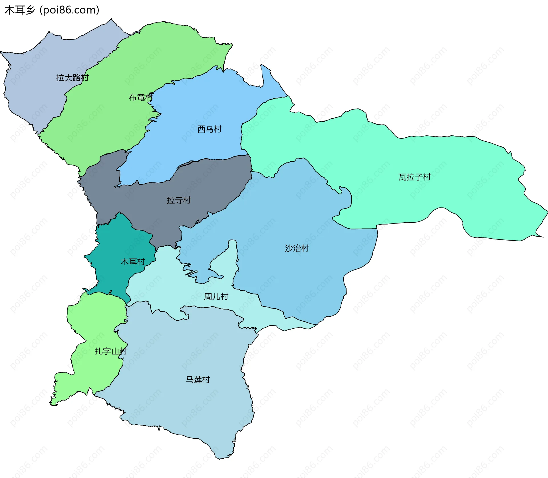 木耳乡边界地图(五级行政区划)