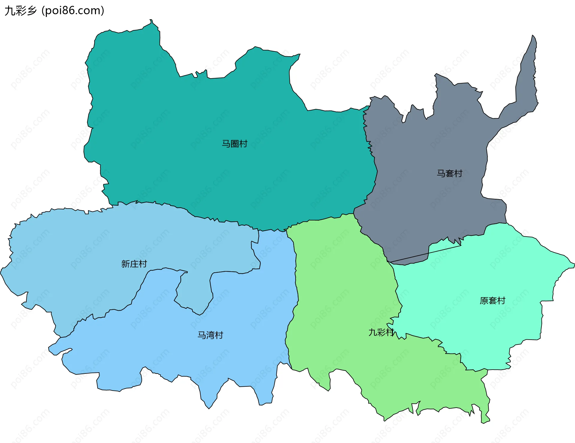 九彩乡边界地图(五级行政区划)