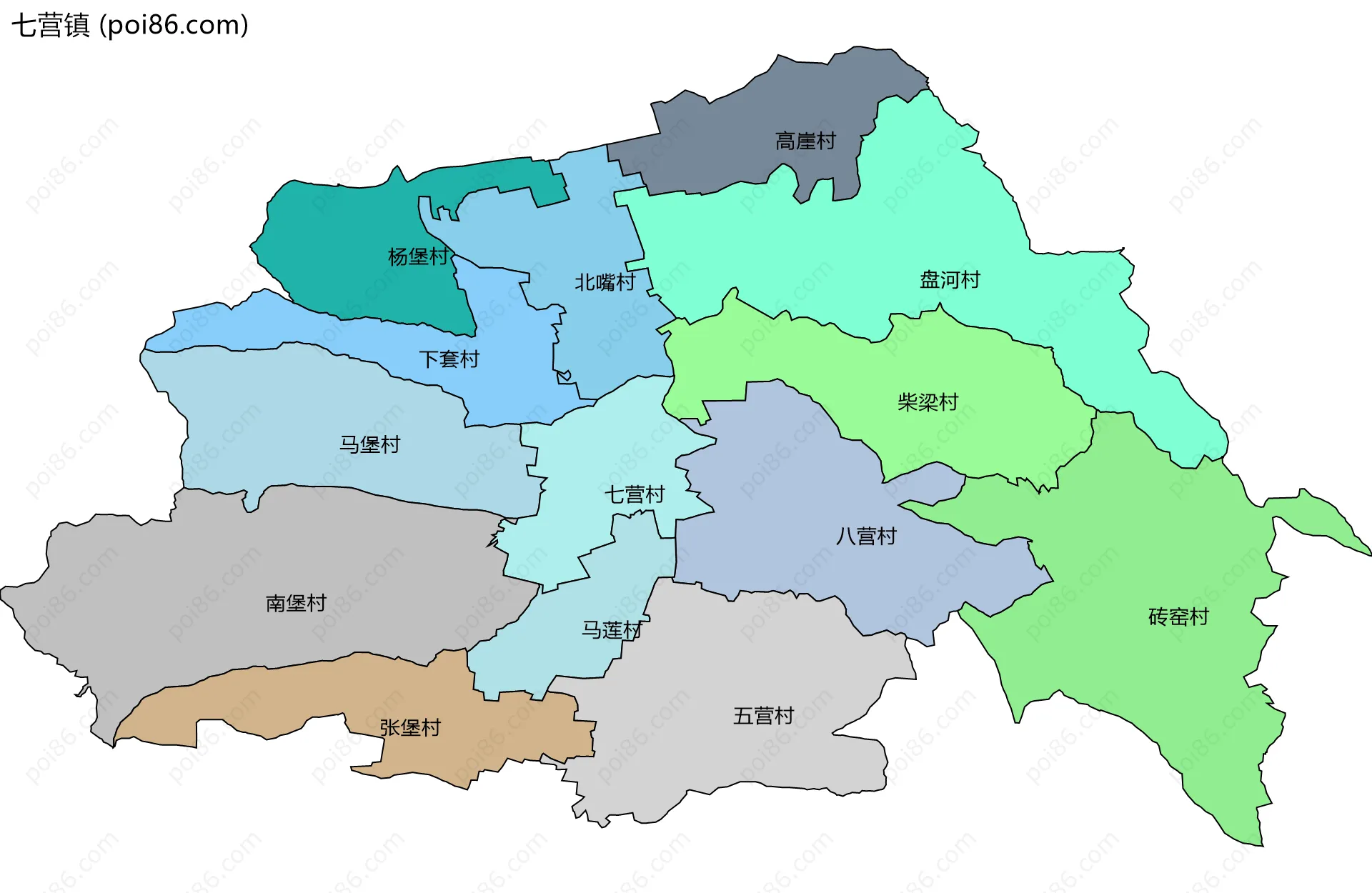 七营镇边界地图(五级行政区划)