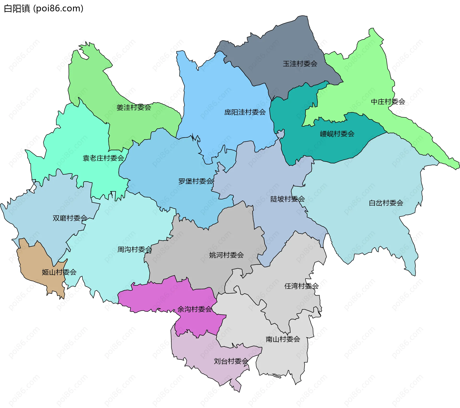 白阳镇边界地图(五级行政区划)