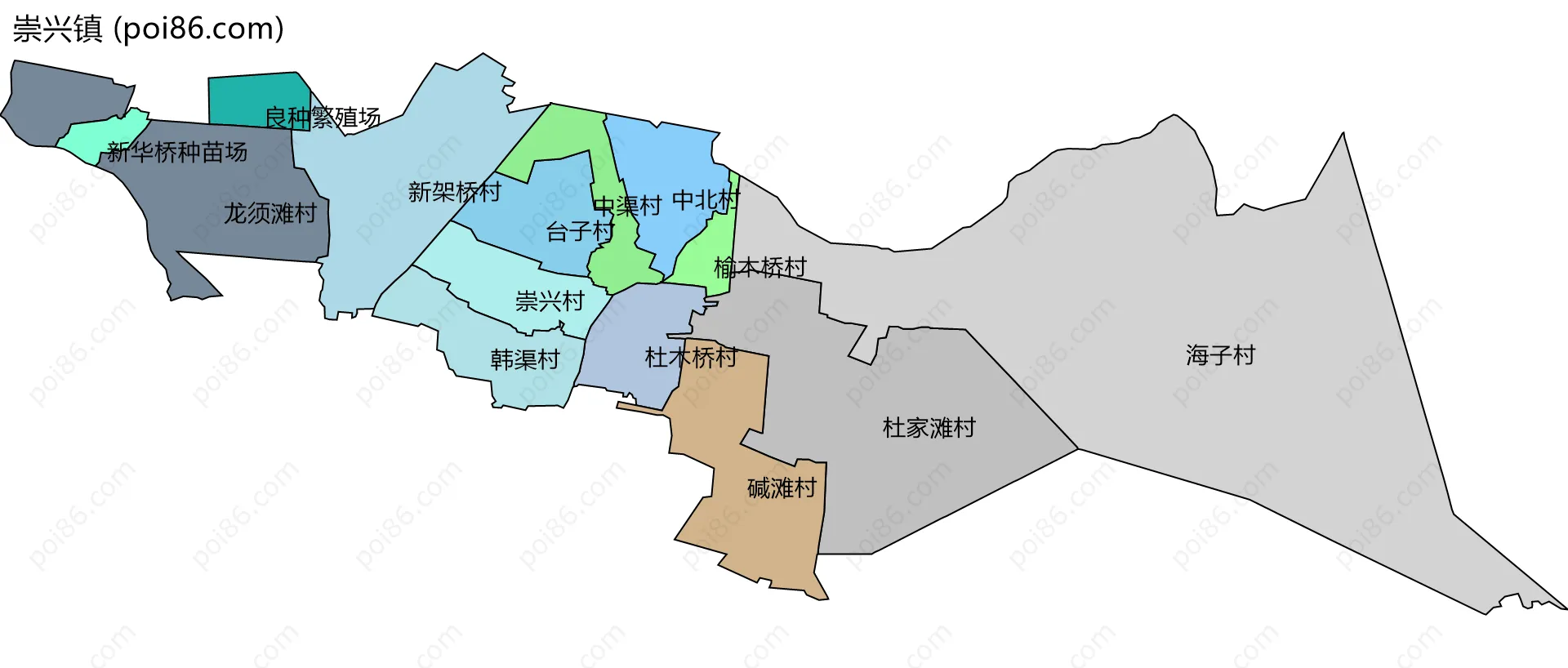 崇兴镇边界地图(五级行政区划)