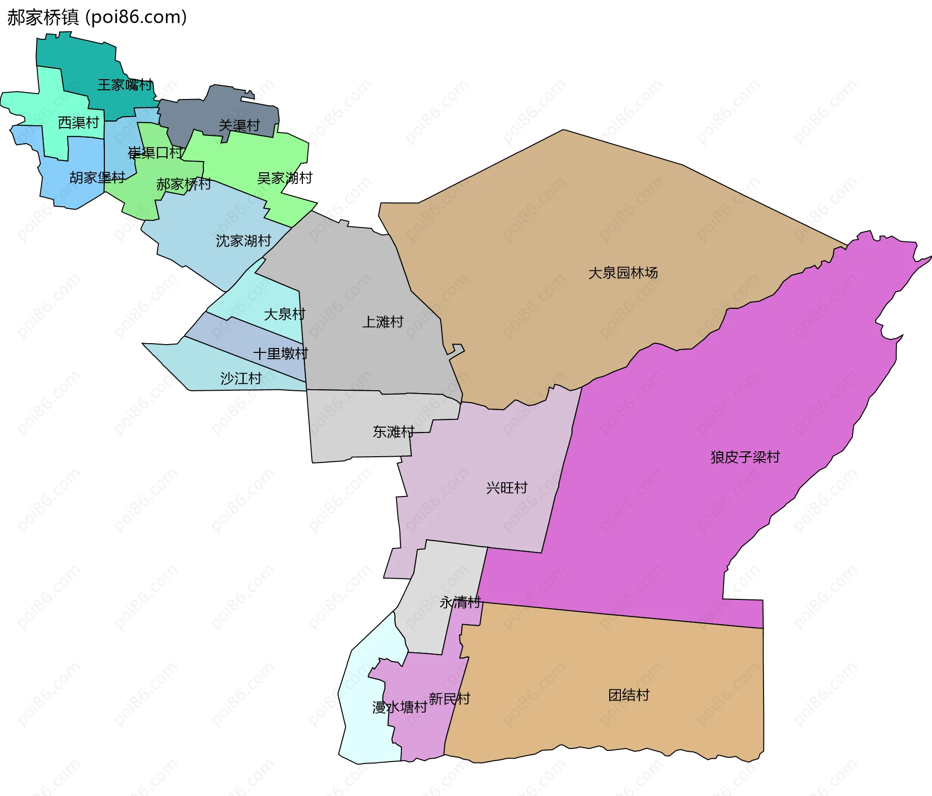 郝家桥镇边界地图(五级行政区划)
