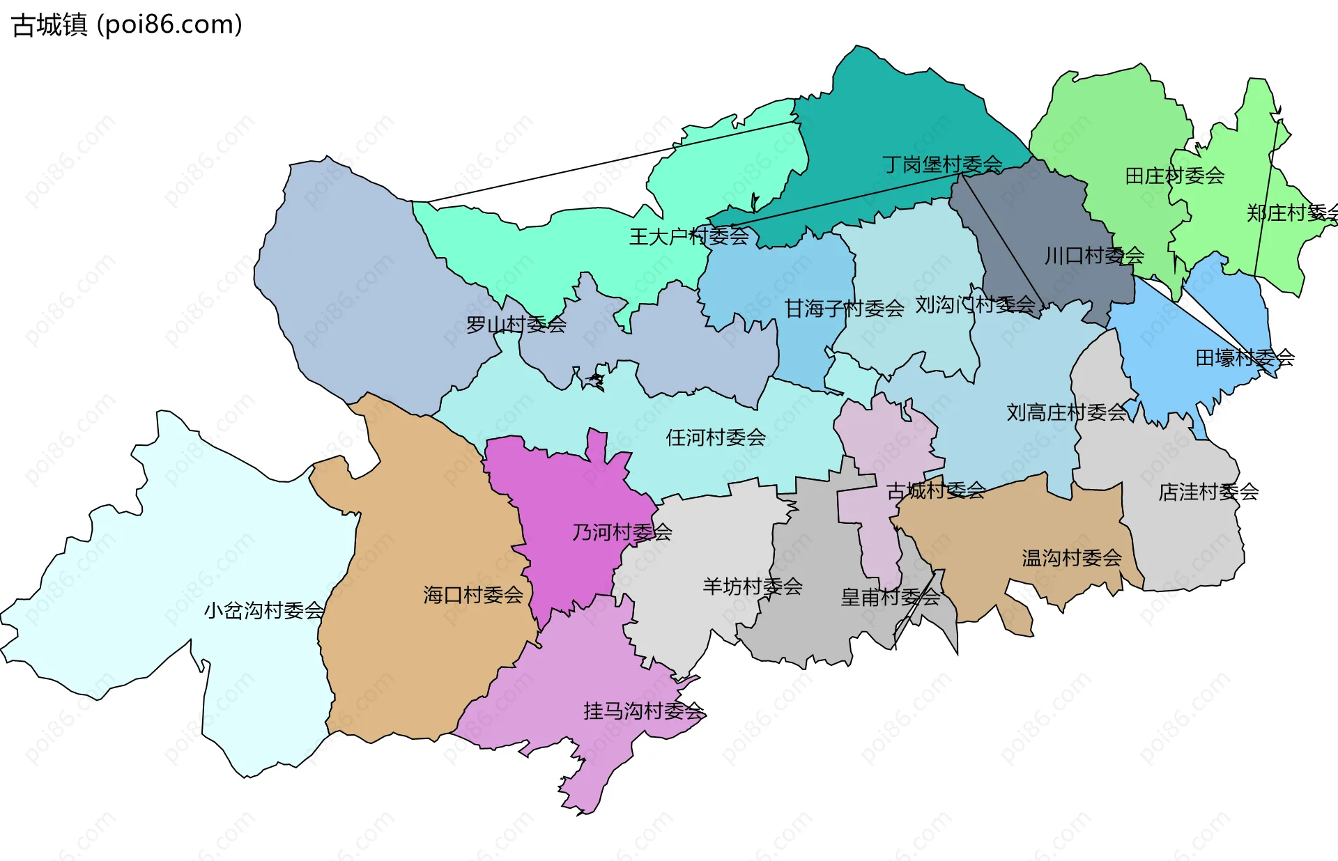 古城镇边界地图(五级行政区划)
