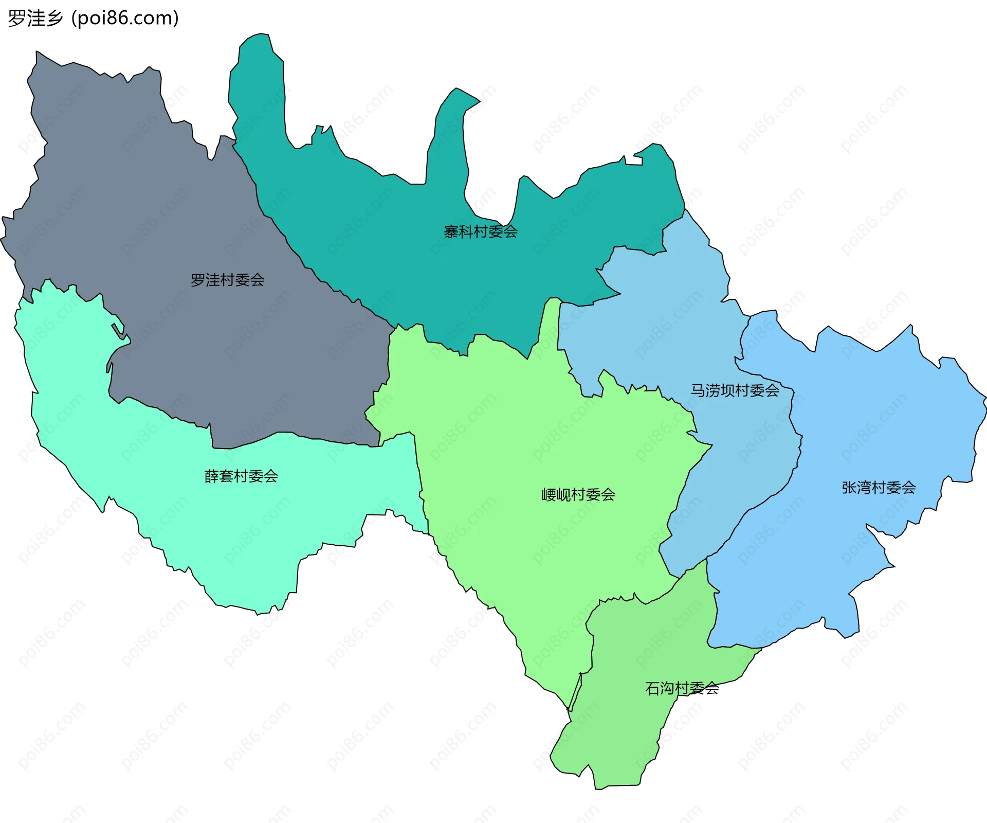 罗洼乡边界地图(五级行政区划)