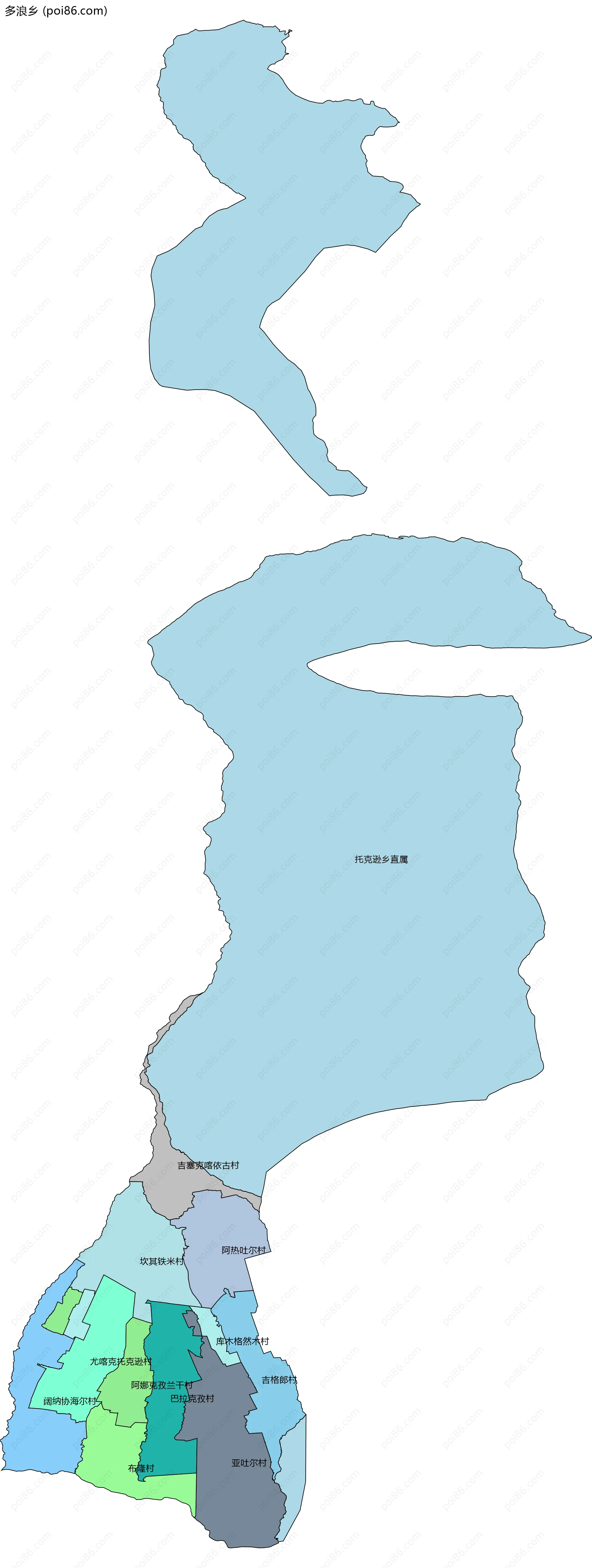 多浪乡边界地图(五级行政区划)