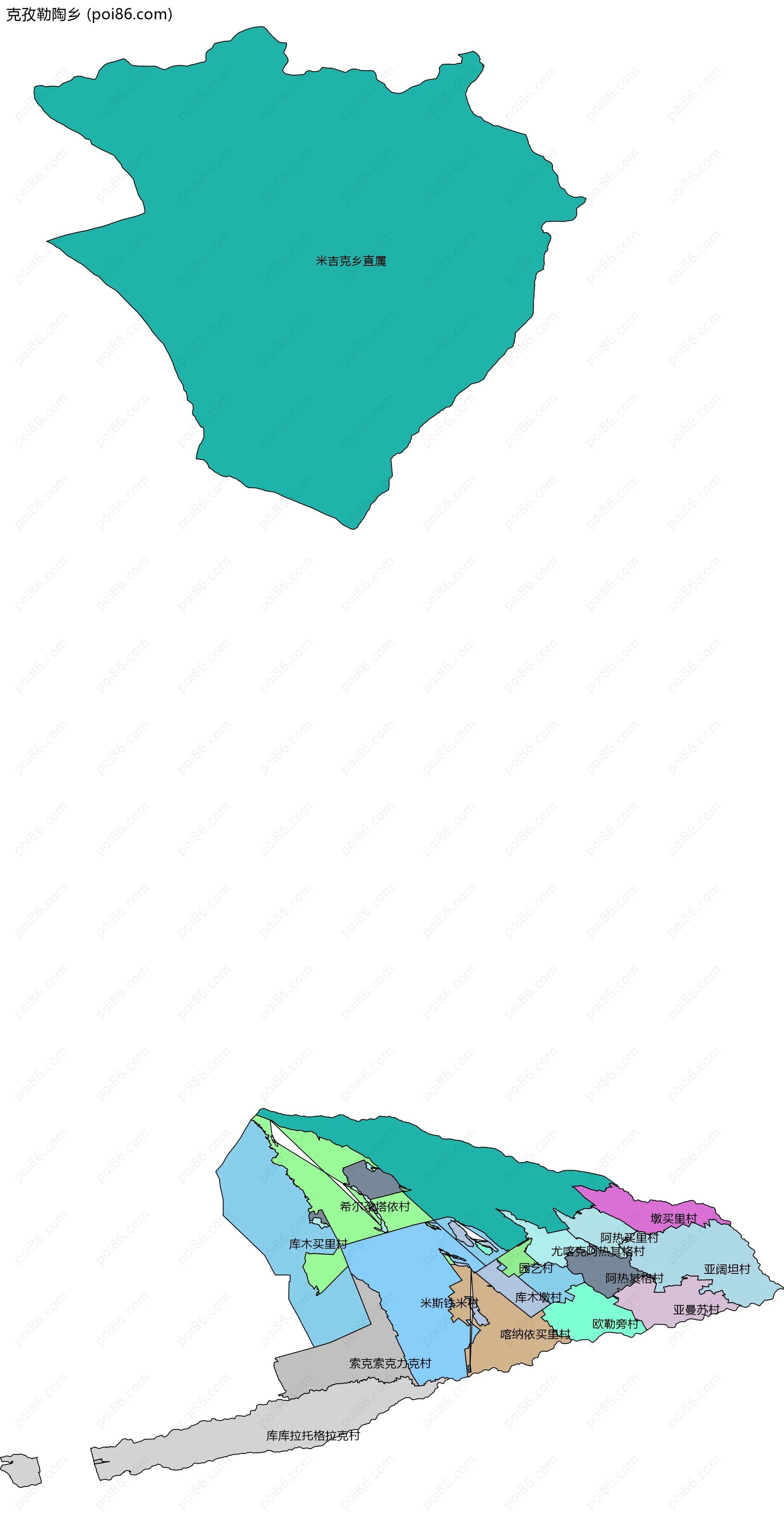 克孜勒陶乡边界地图(五级行政区划)