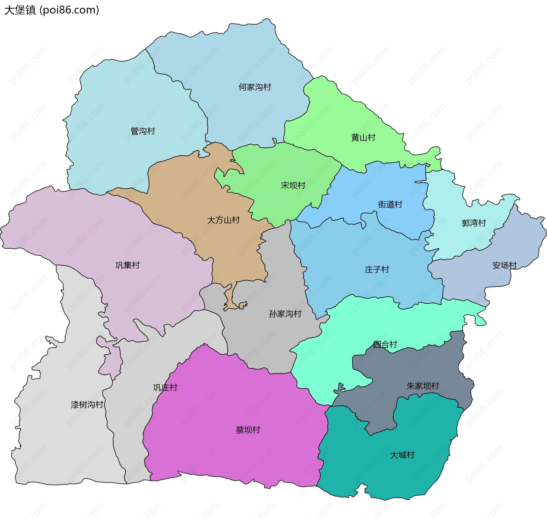 大堡镇边界地图(五级行政区划)