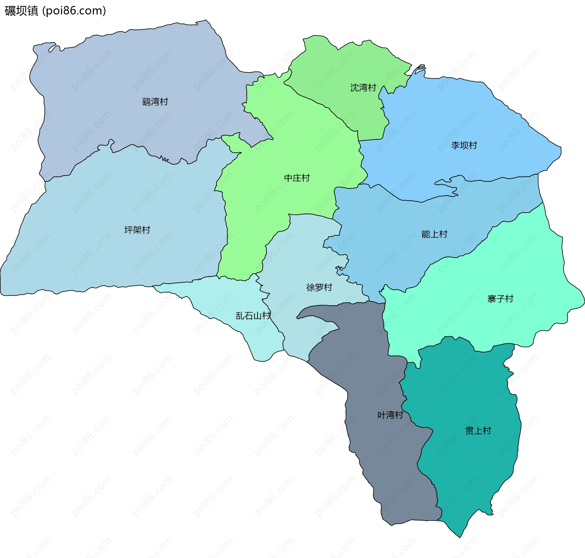 碾坝镇边界地图(五级行政区划)