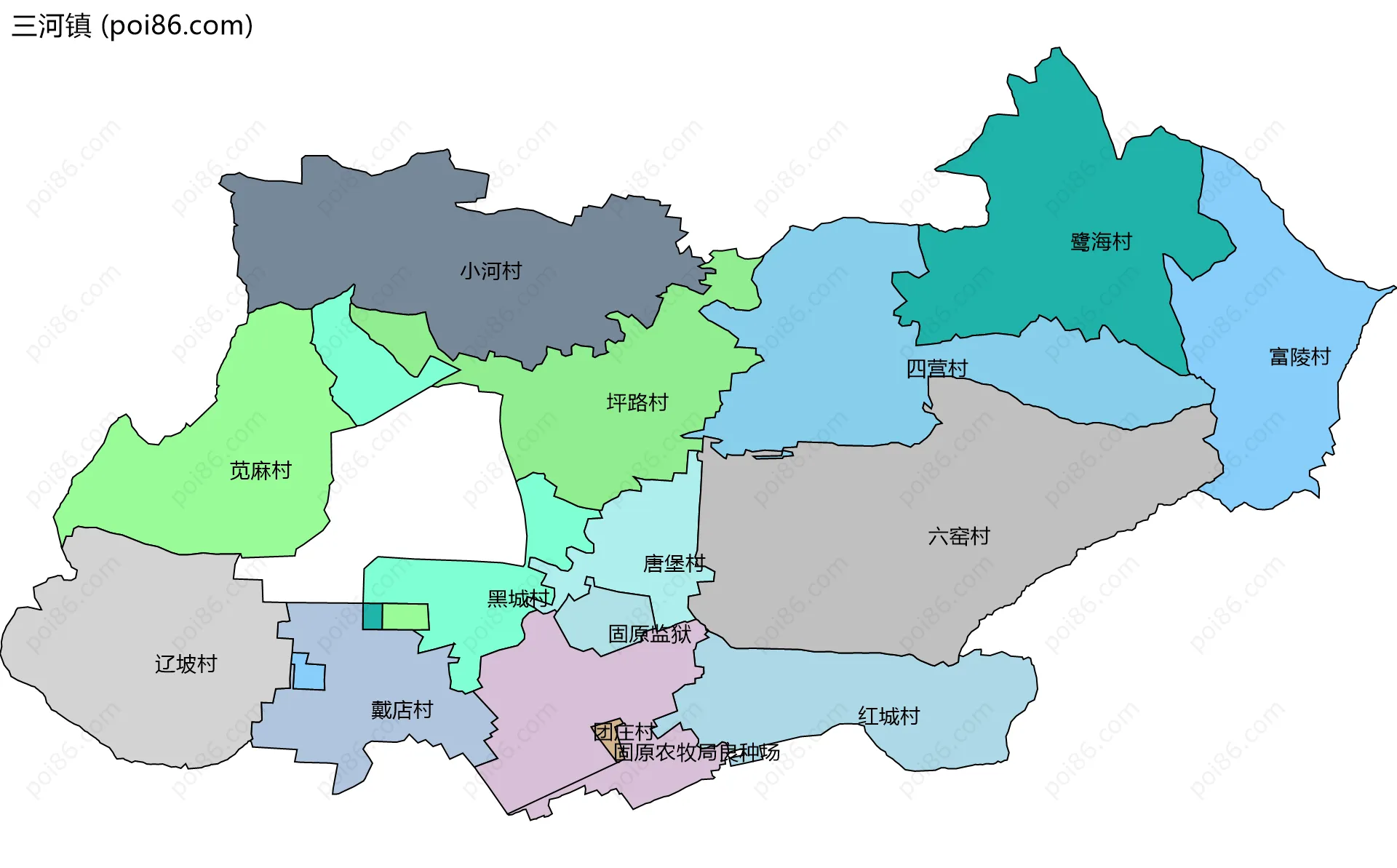 三河镇边界地图(五级行政区划)