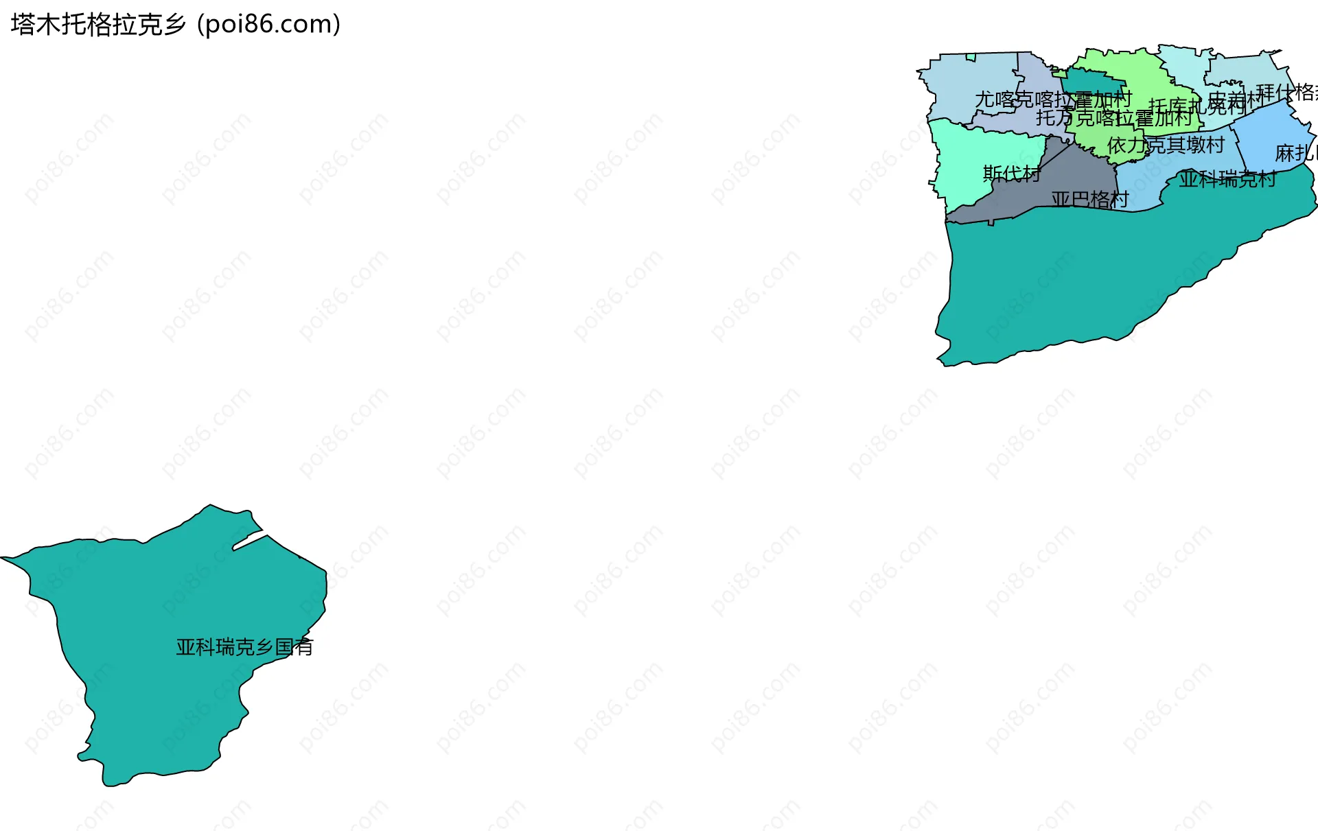 塔木托格拉克乡边界地图(五级行政区划)