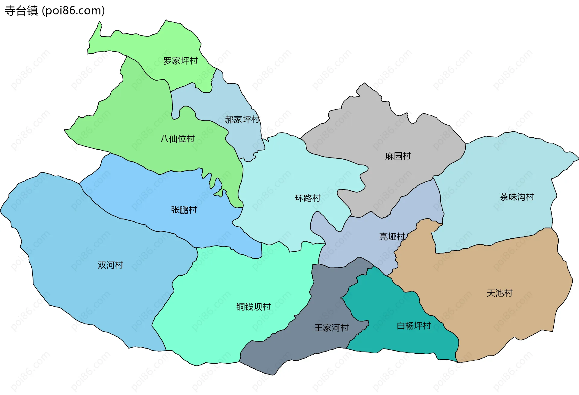 寺台镇边界地图(五级行政区划)