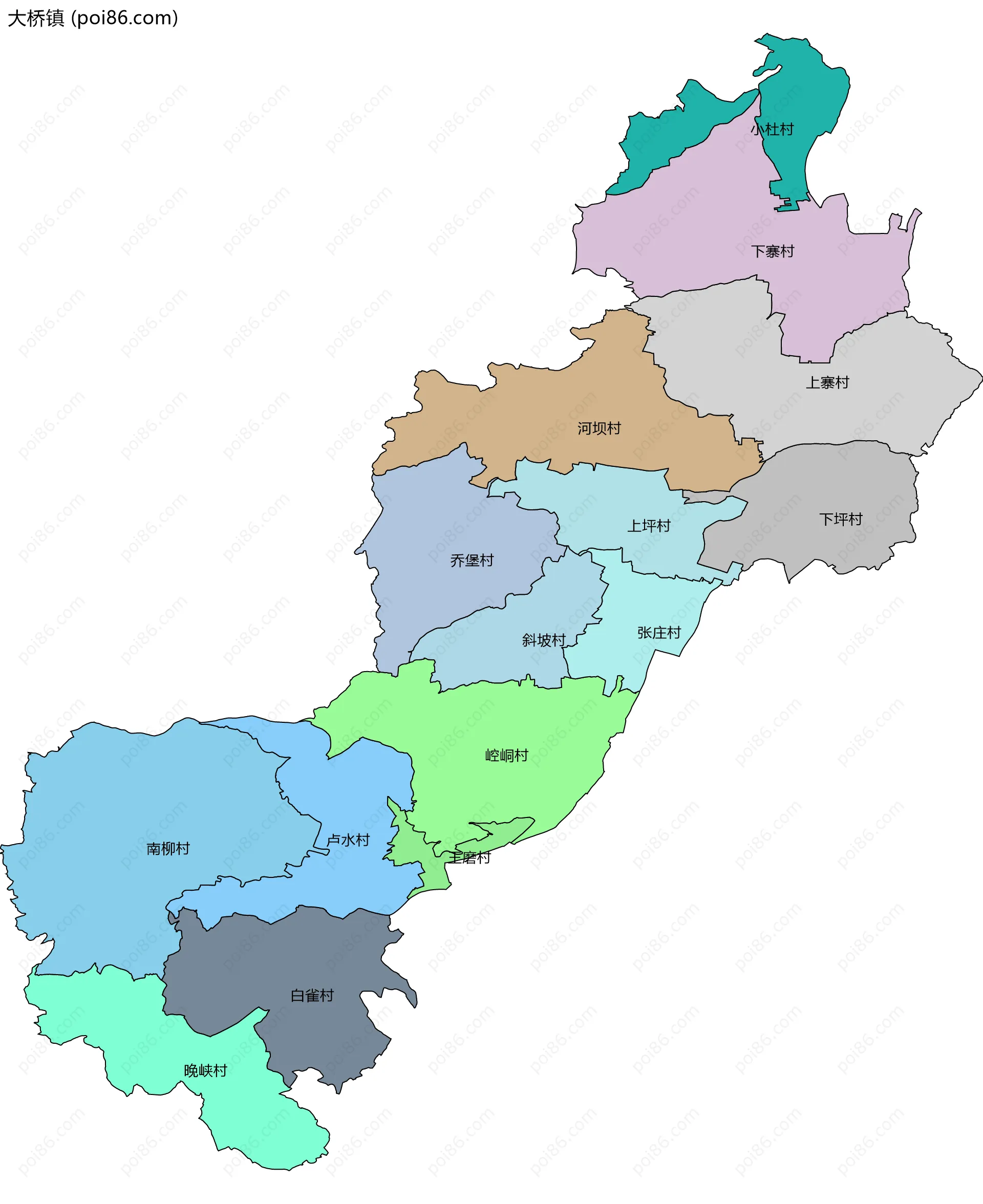 大桥镇边界地图(五级行政区划)