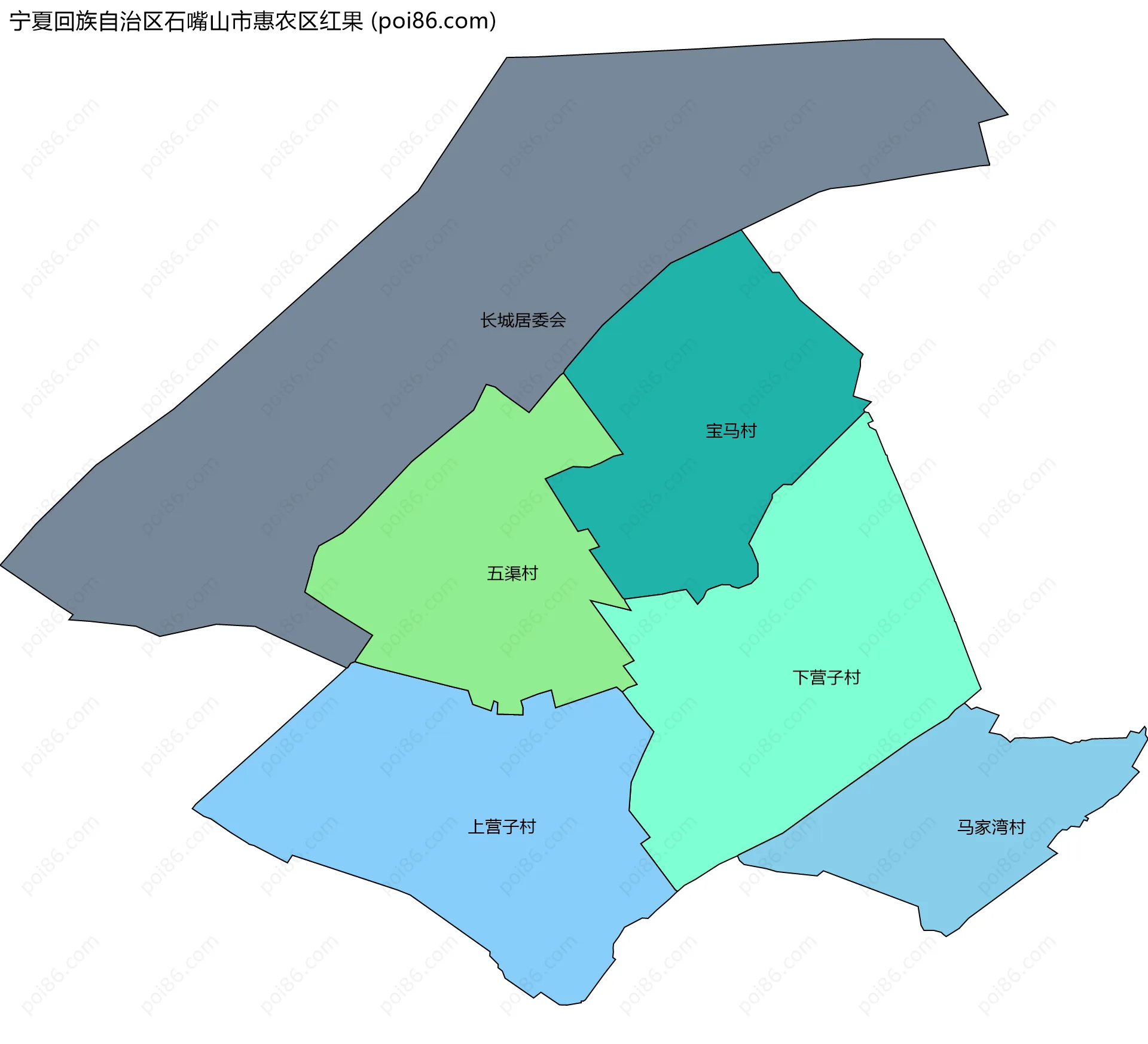 宁夏回族自治区石嘴山市惠农区红果边界地图(五级行政区划)