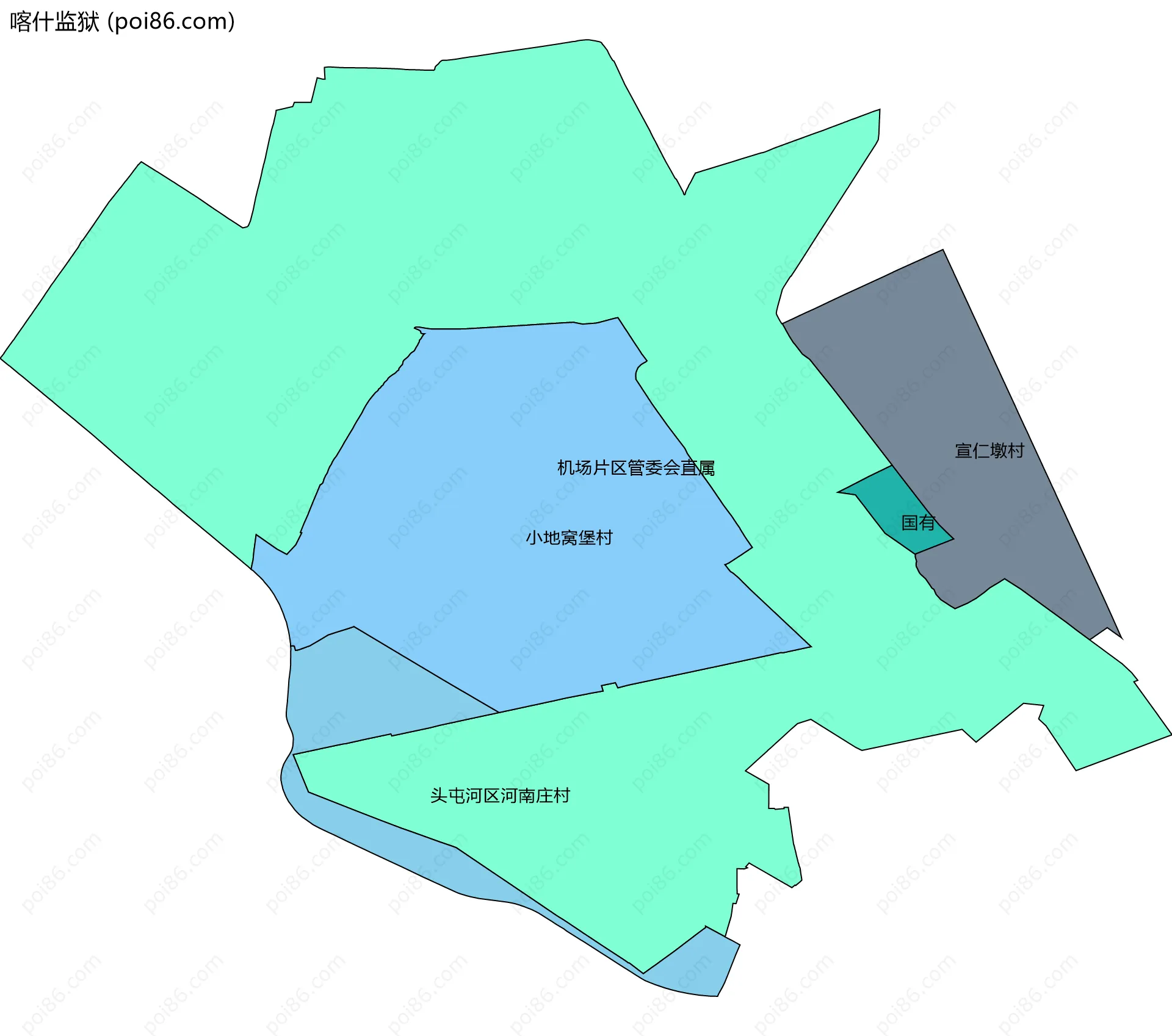 喀什监狱边界地图(五级行政区划)