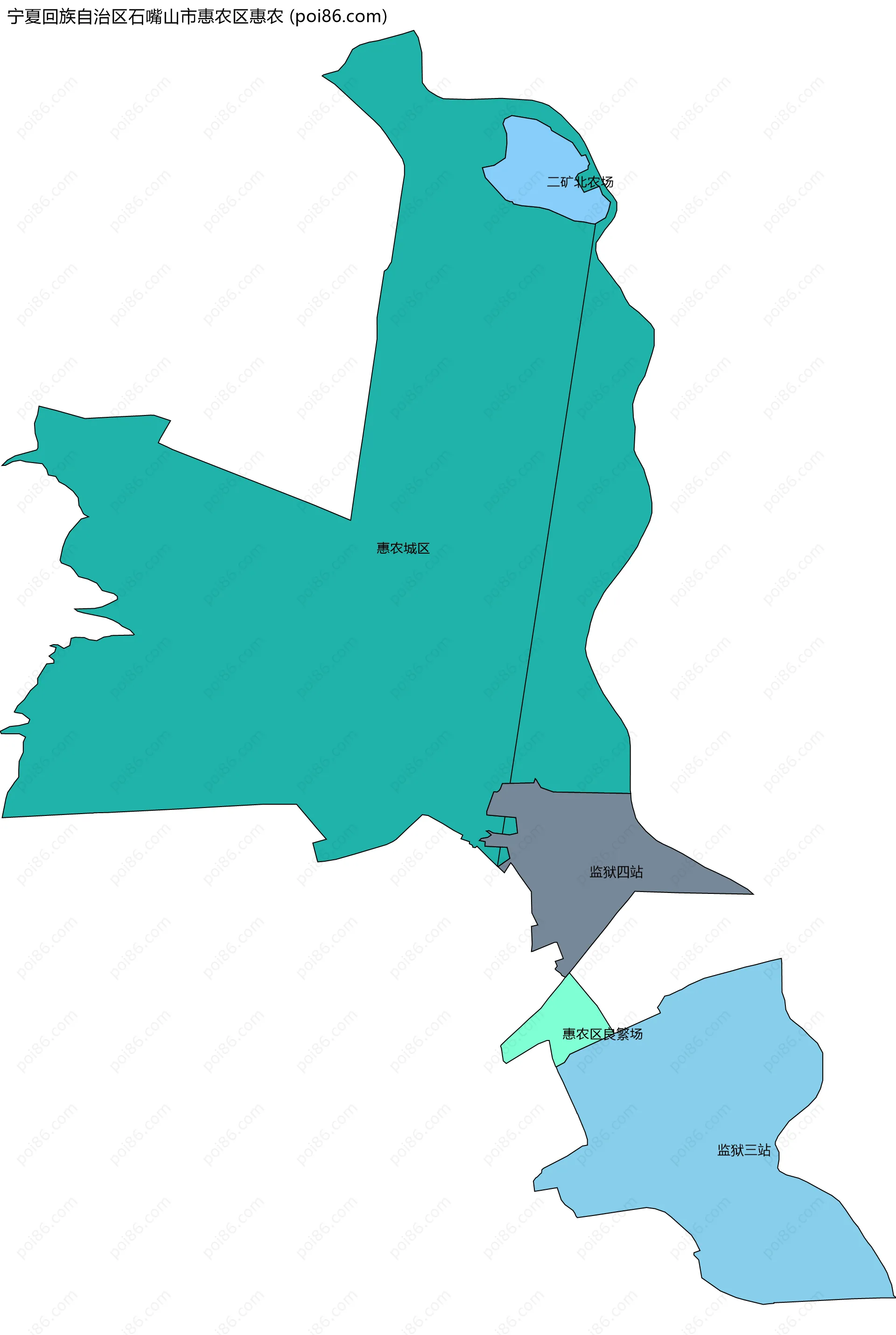 宁夏回族自治区石嘴山市惠农区惠农边界地图(五级行政区划)