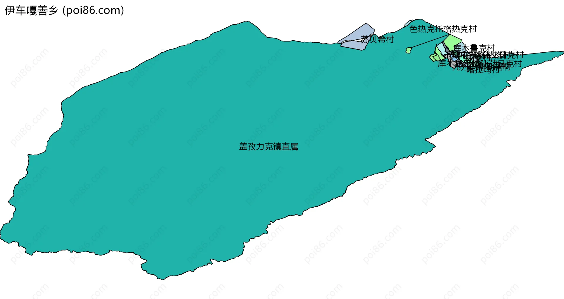 伊车嘎善乡边界地图(五级行政区划)