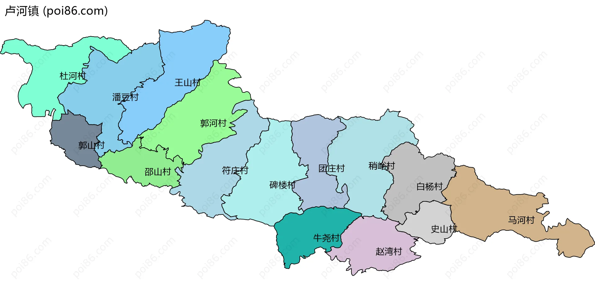 卢河镇边界地图(五级行政区划)