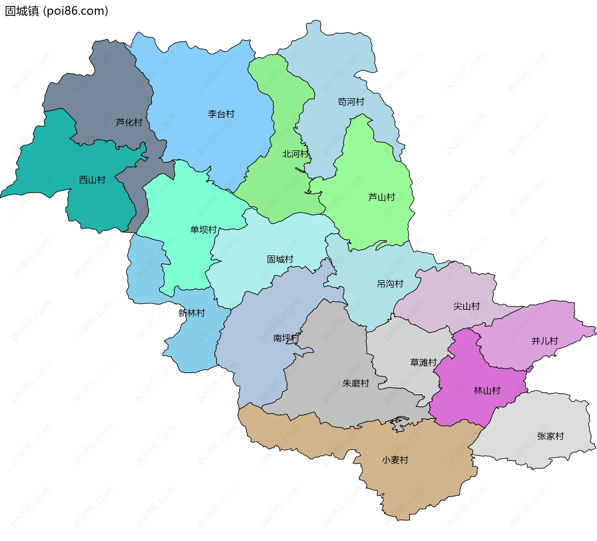 固城镇边界地图(五级行政区划)