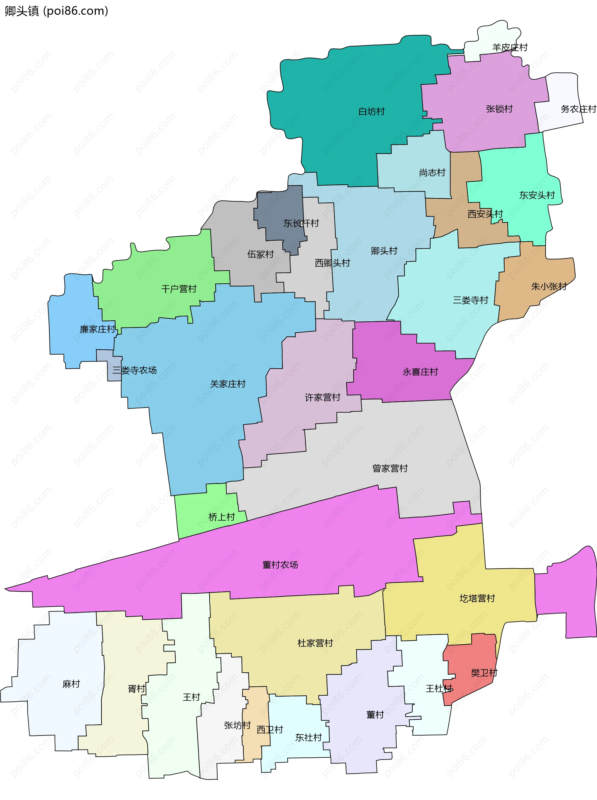 卿头镇边界地图(五级行政区划)