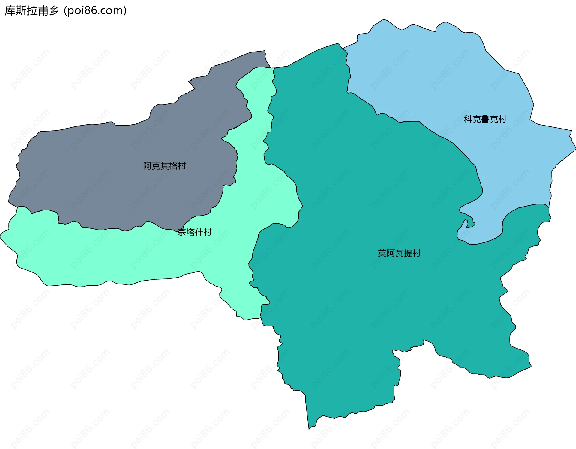 库斯拉甫乡边界地图(五级行政区划)
