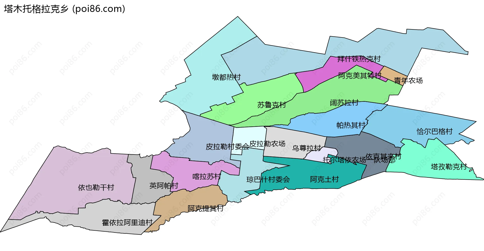塔木托格拉克乡边界地图(五级行政区划)
