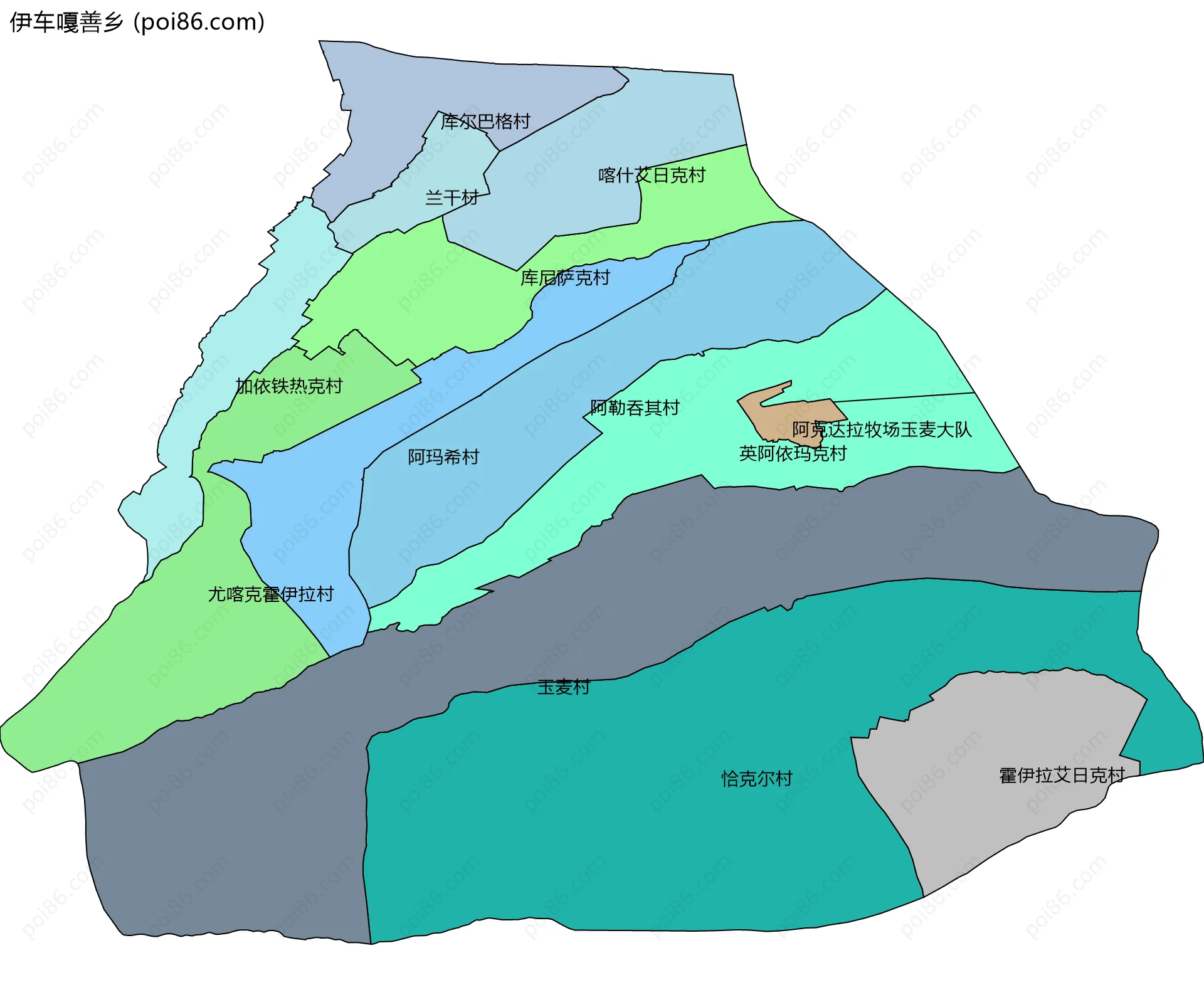 伊车嘎善乡边界地图(五级行政区划)