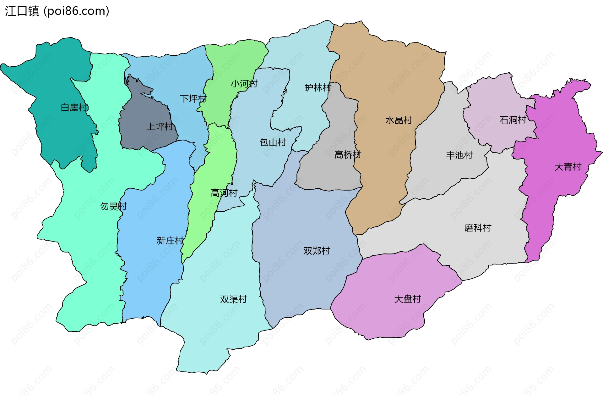 江口镇边界地图(五级行政区划)