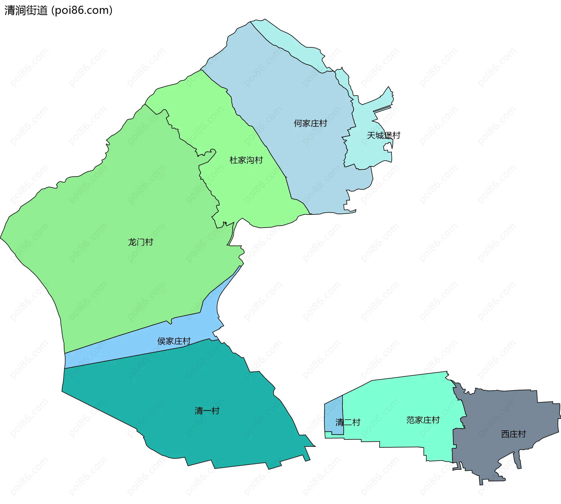 清涧街道边界地图(五级行政区划)