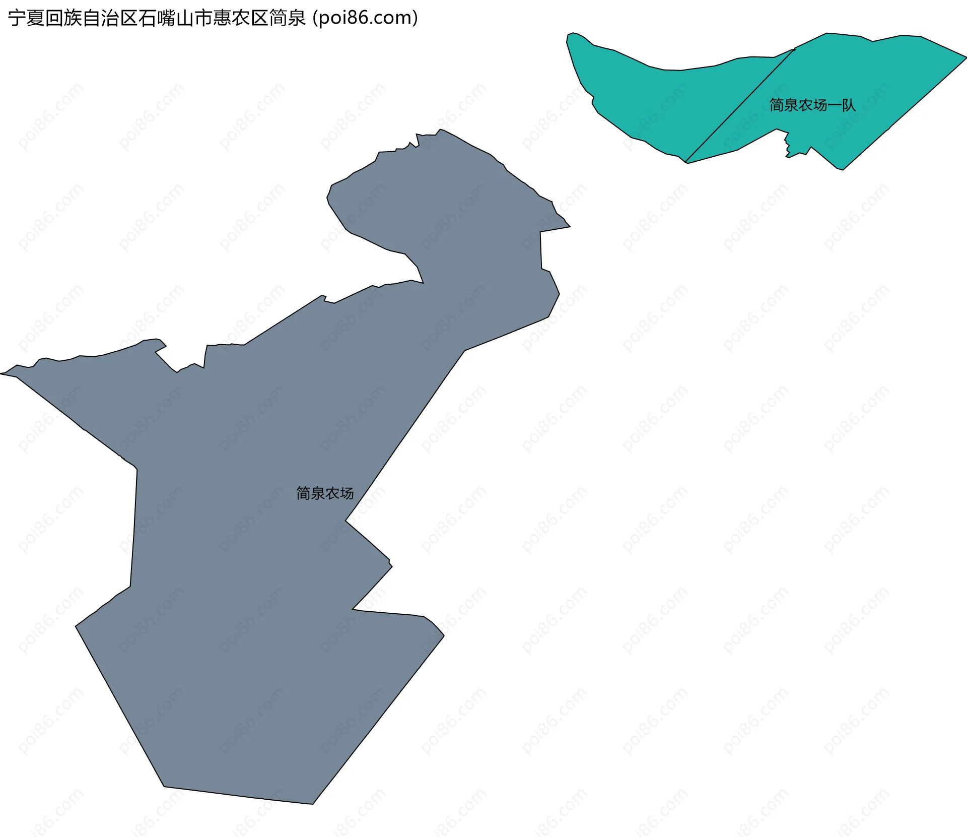 宁夏回族自治区石嘴山市惠农区简泉边界地图(五级行政区划)