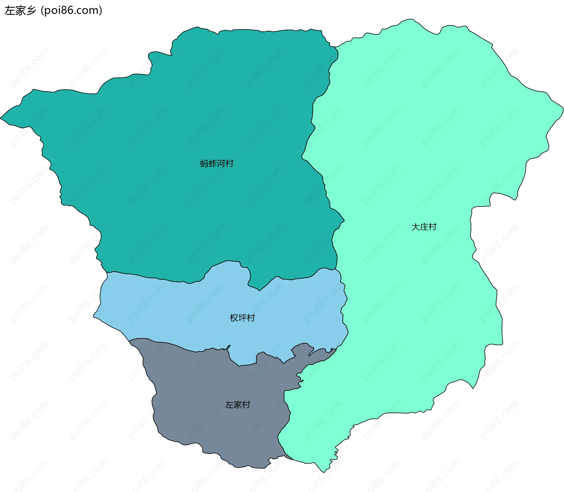 左家乡边界地图(五级行政区划)