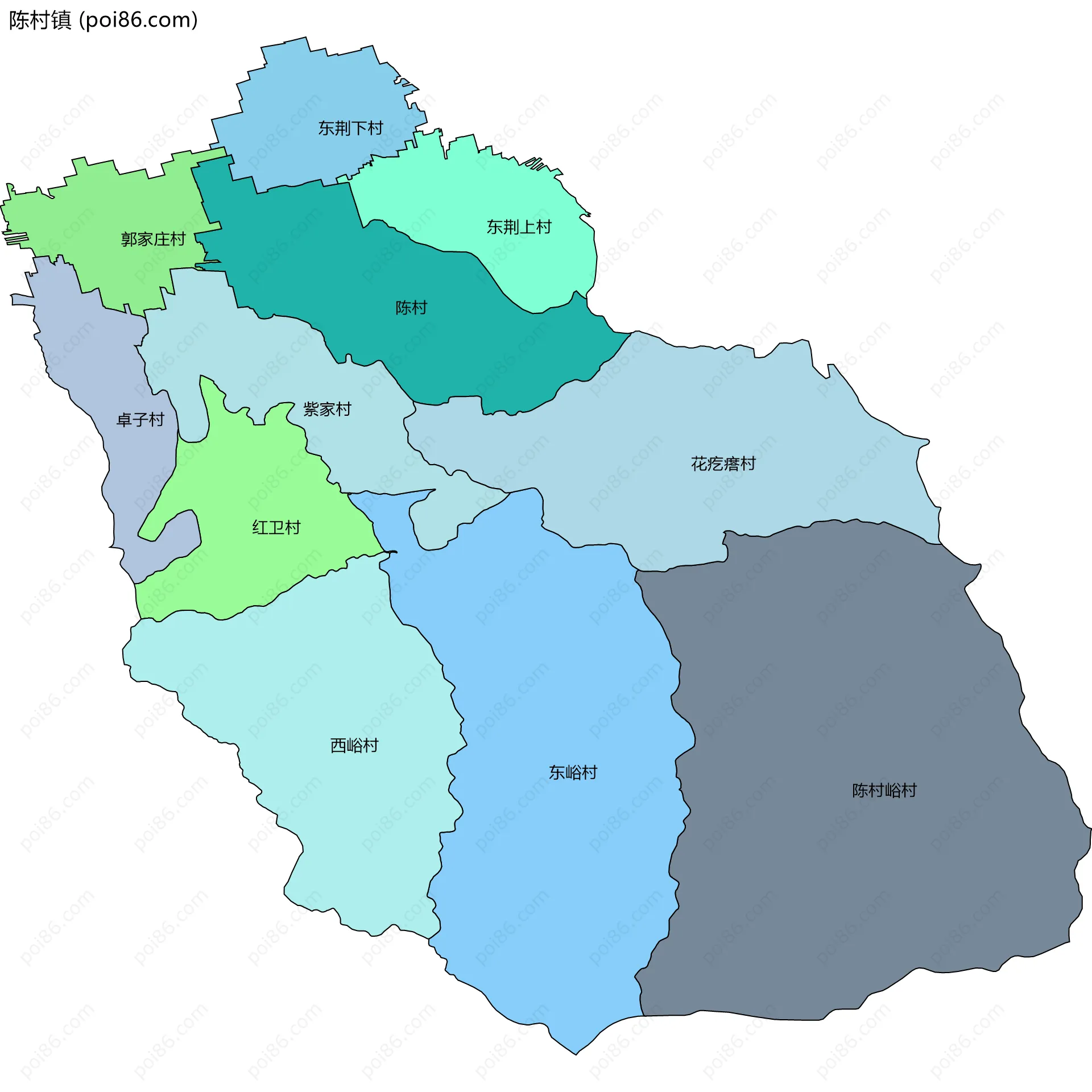 陈村镇边界地图(五级行政区划)