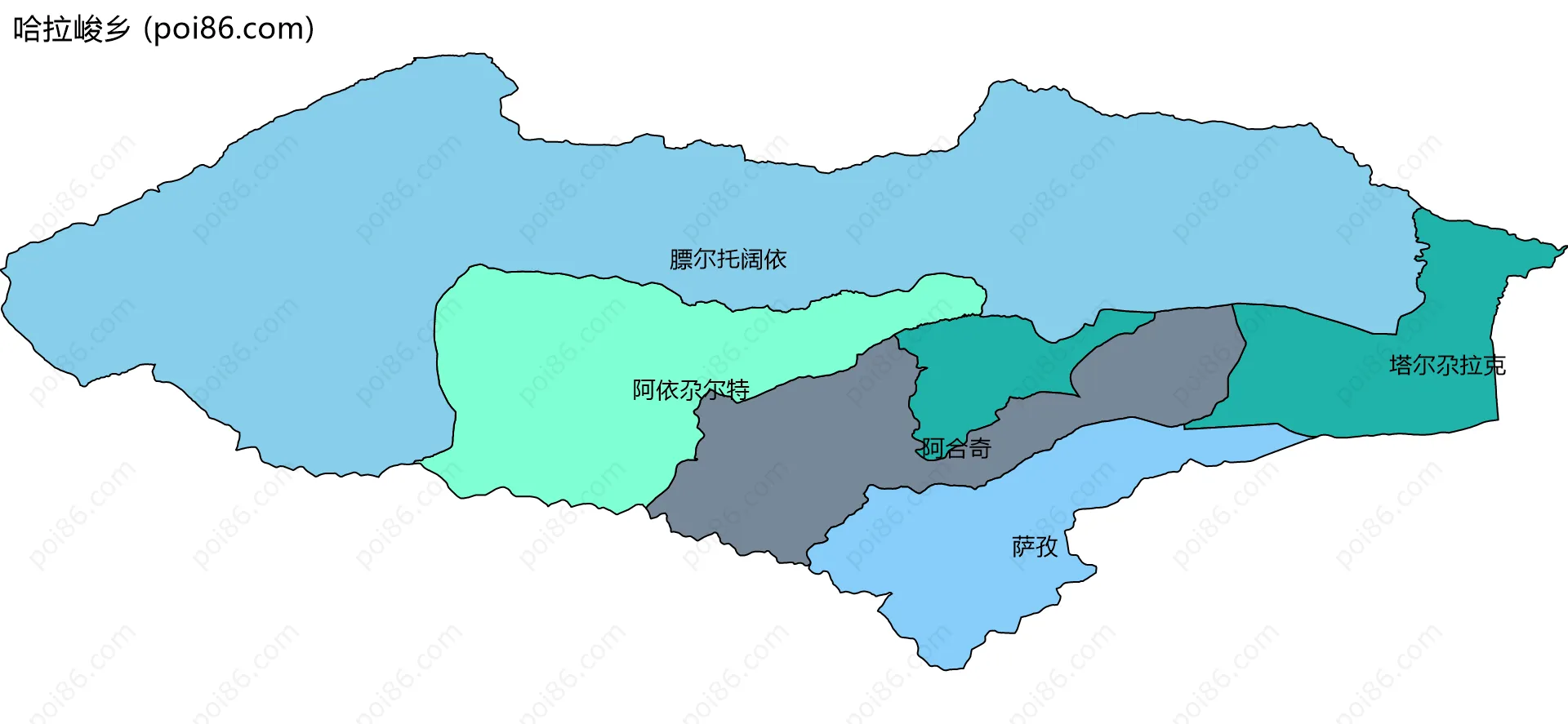 哈拉峻乡边界地图(五级行政区划)