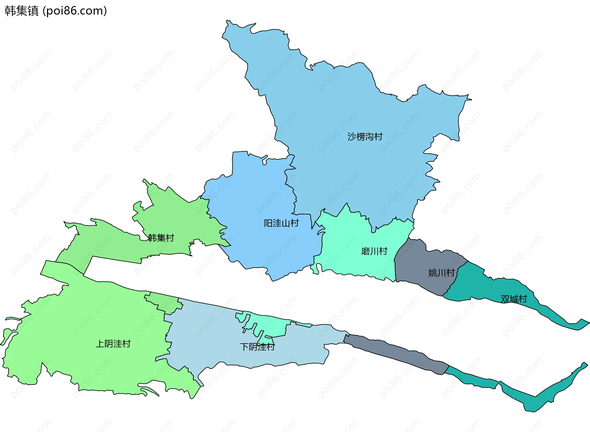 韩集镇边界地图(五级行政区划)