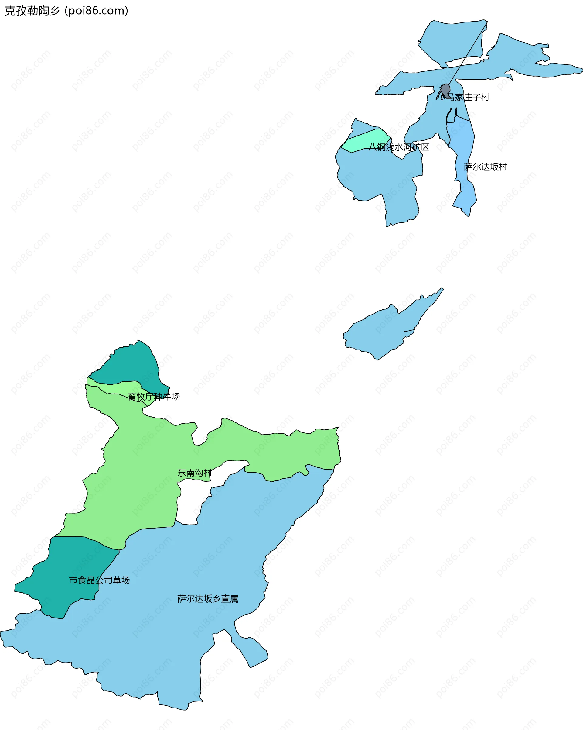 克孜勒陶乡边界地图(五级行政区划)
