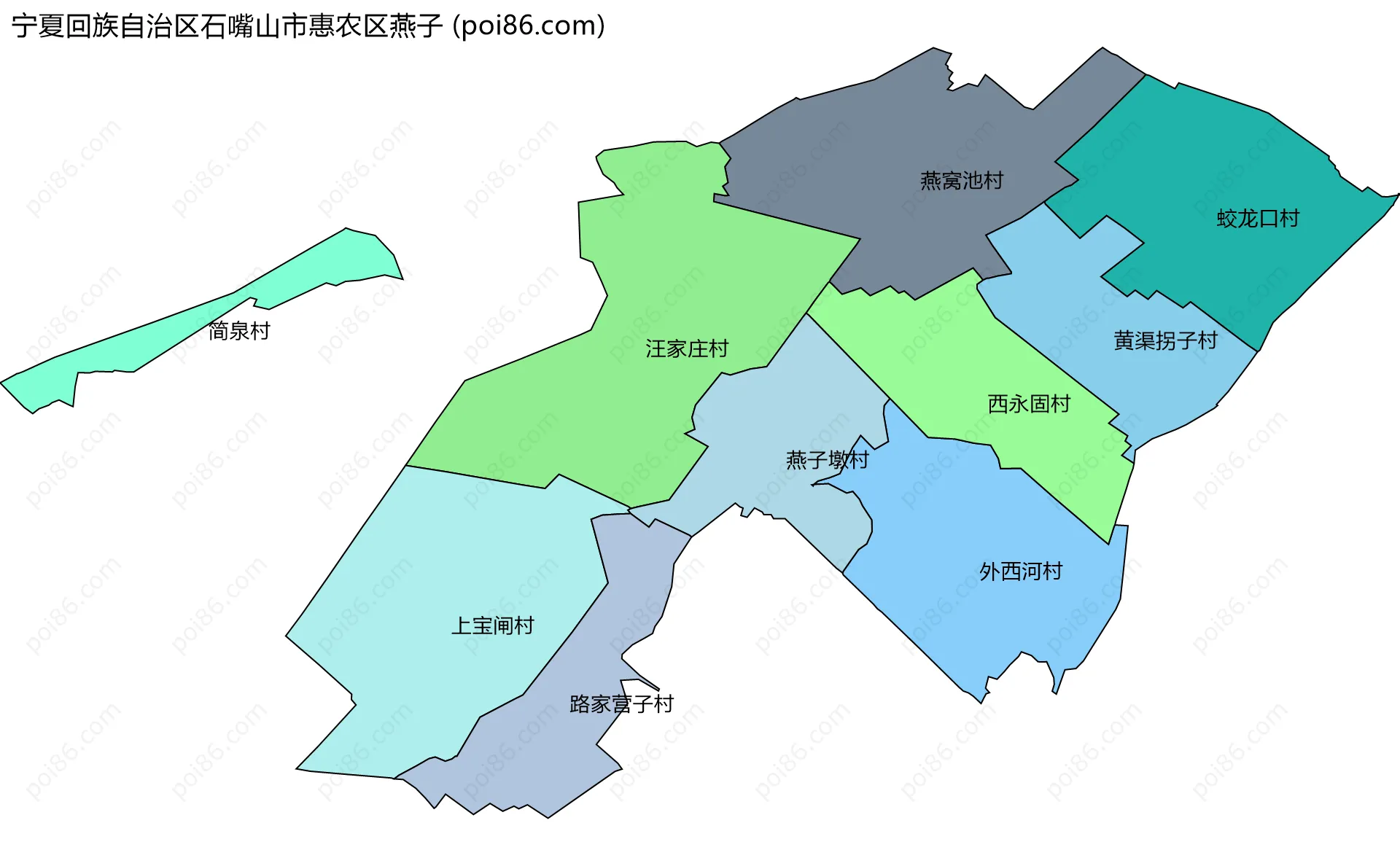 宁夏回族自治区石嘴山市惠农区燕子边界地图(五级行政区划)
