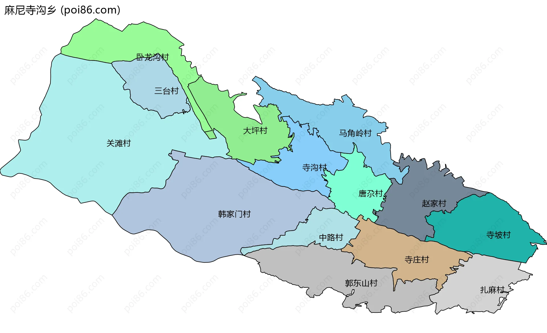 麻尼寺沟乡边界地图(五级行政区划)