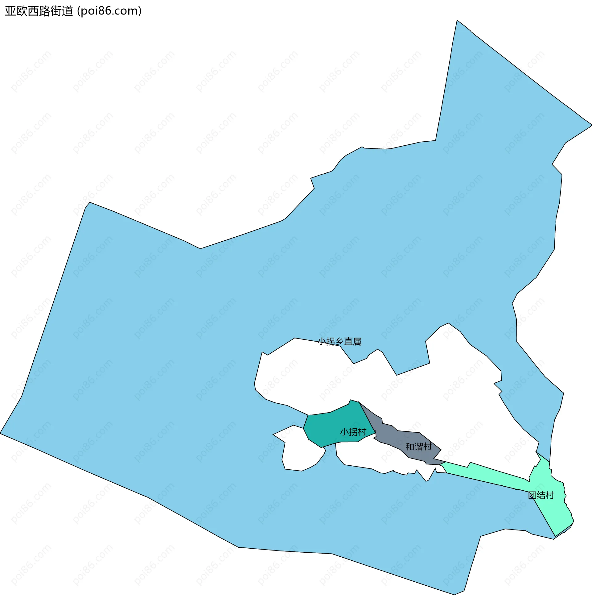 亚欧西路街道边界地图(五级行政区划)
