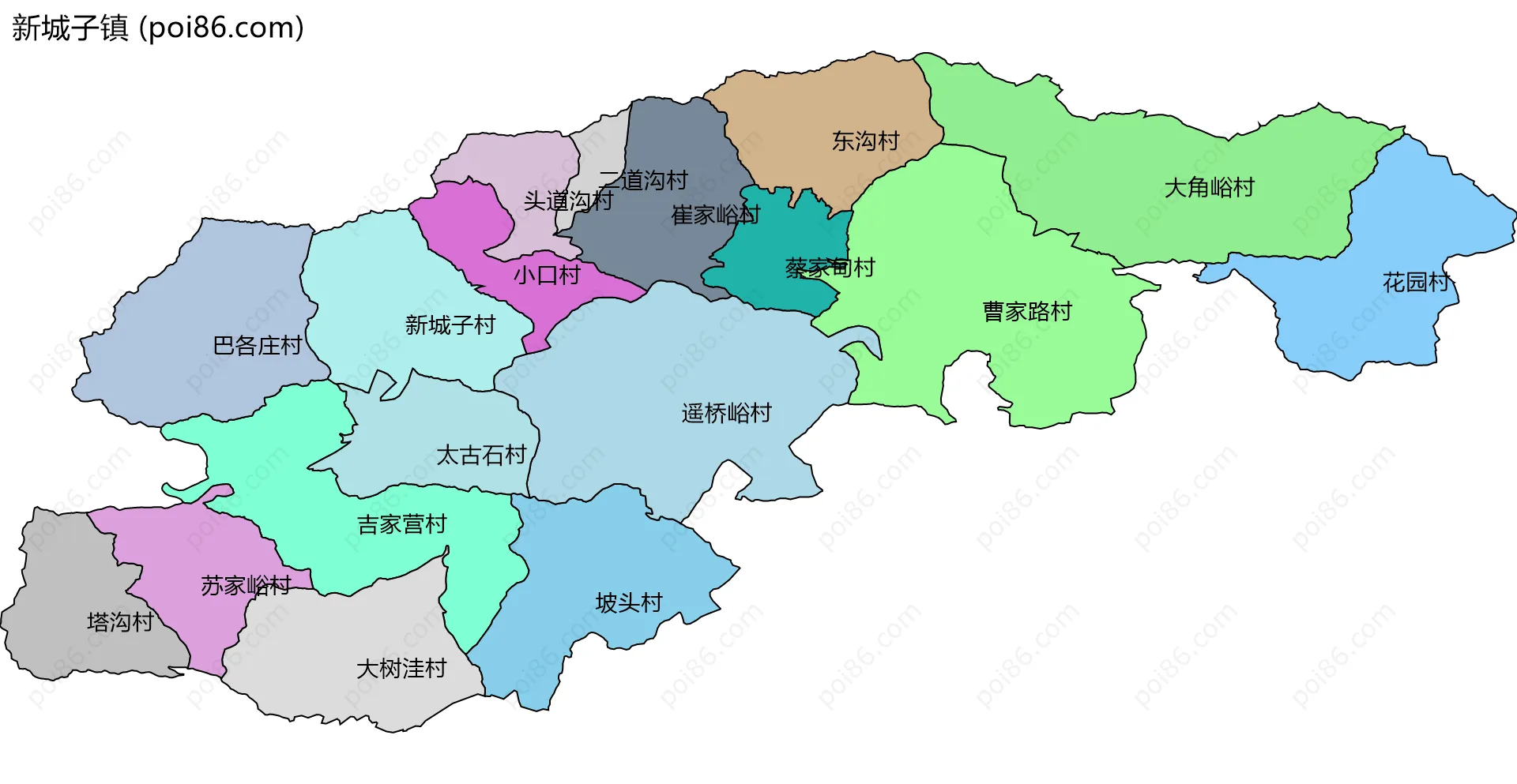 新城子镇边界地图(五级行政区划)