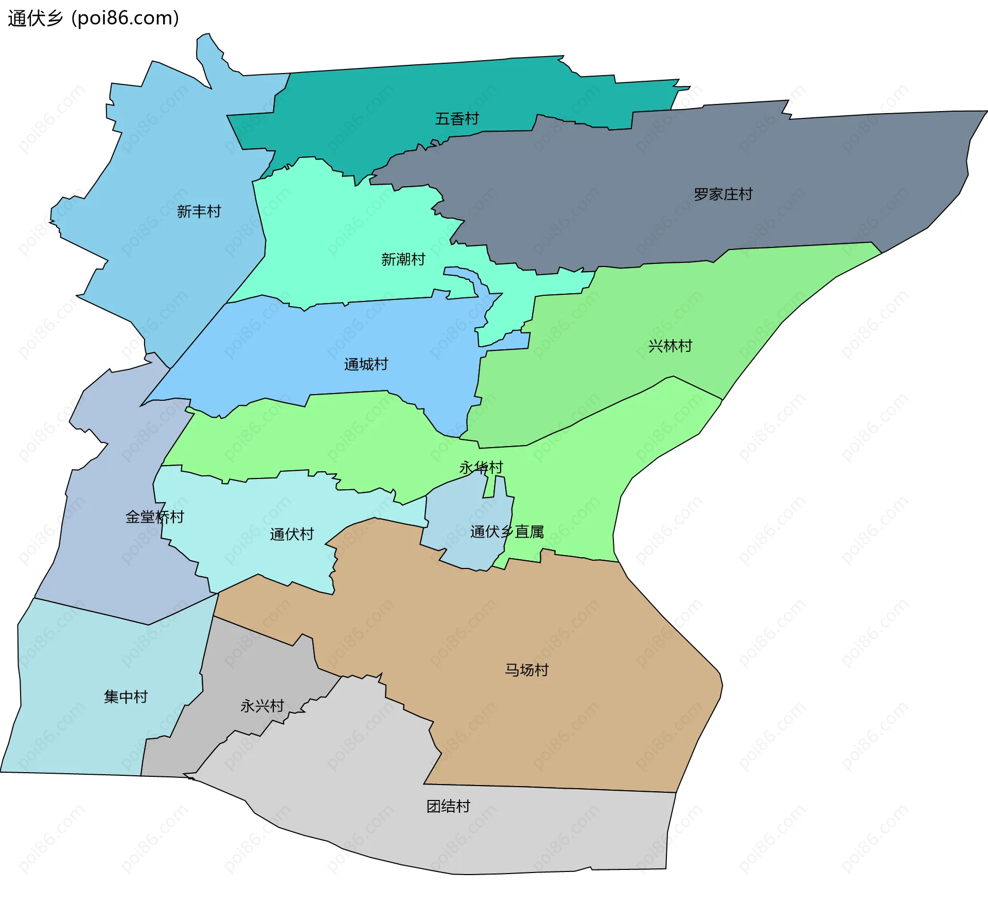 通伏乡边界地图(五级行政区划)