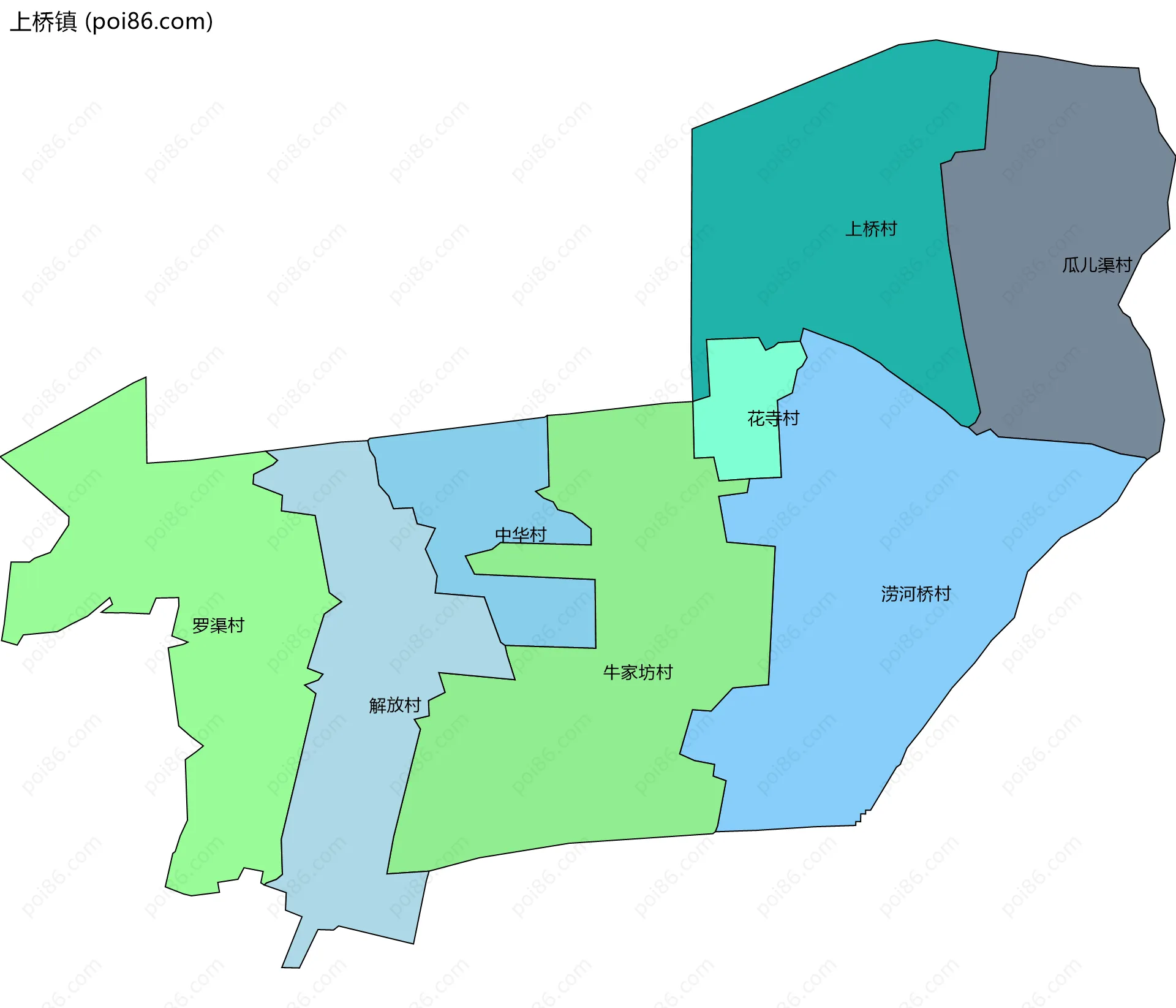 上桥镇边界地图(五级行政区划)