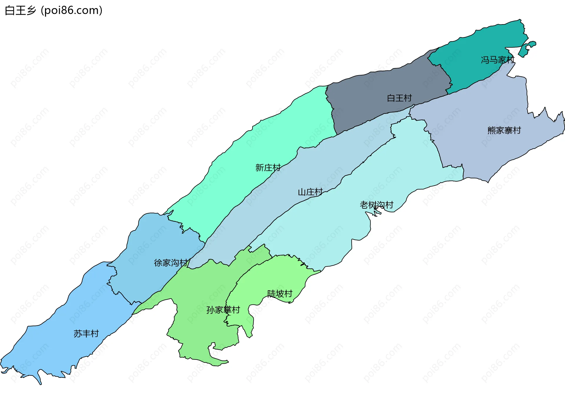 白王乡边界地图(五级行政区划)